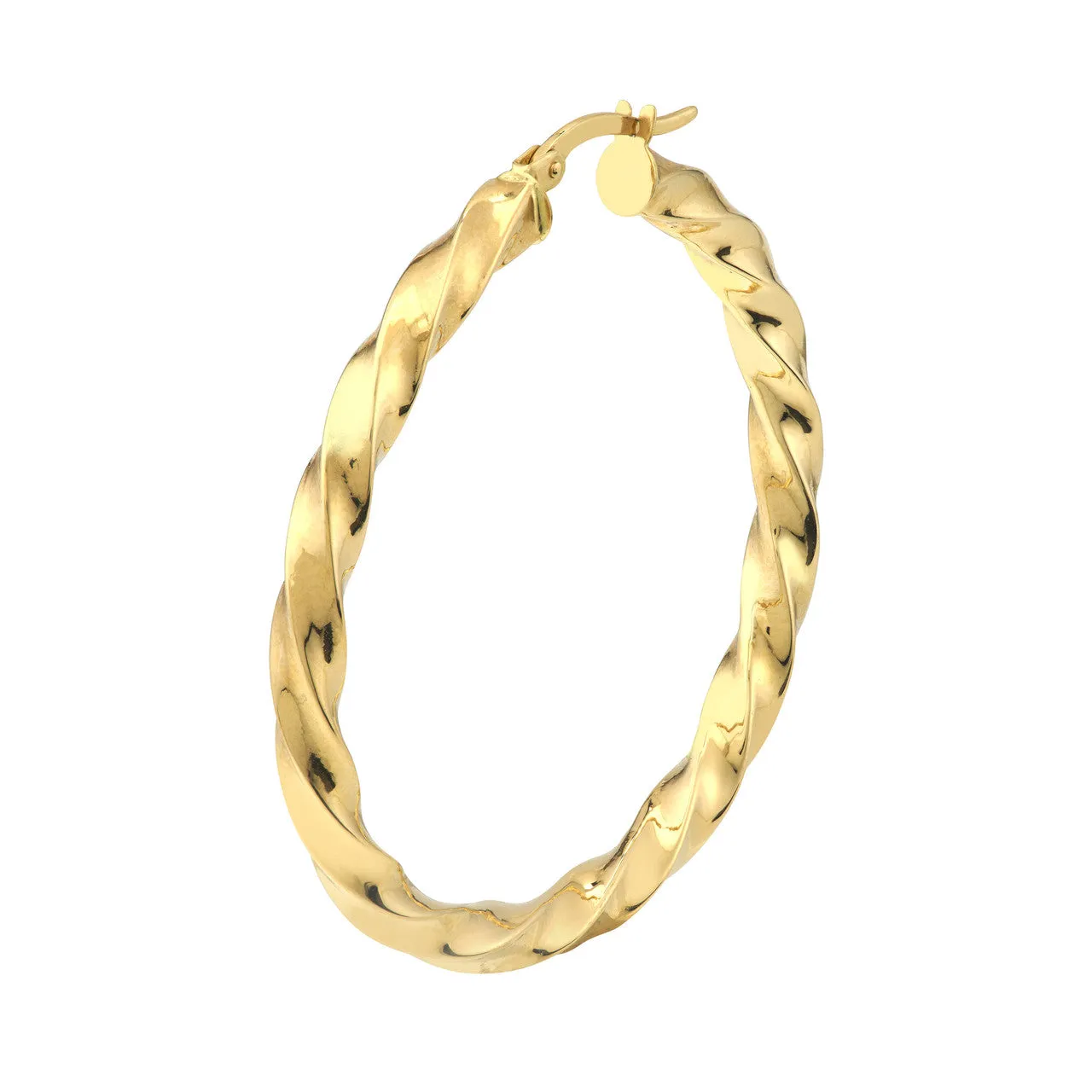 14K Yellow Gold 3x35mm Tight Twist Round Hoop Earring