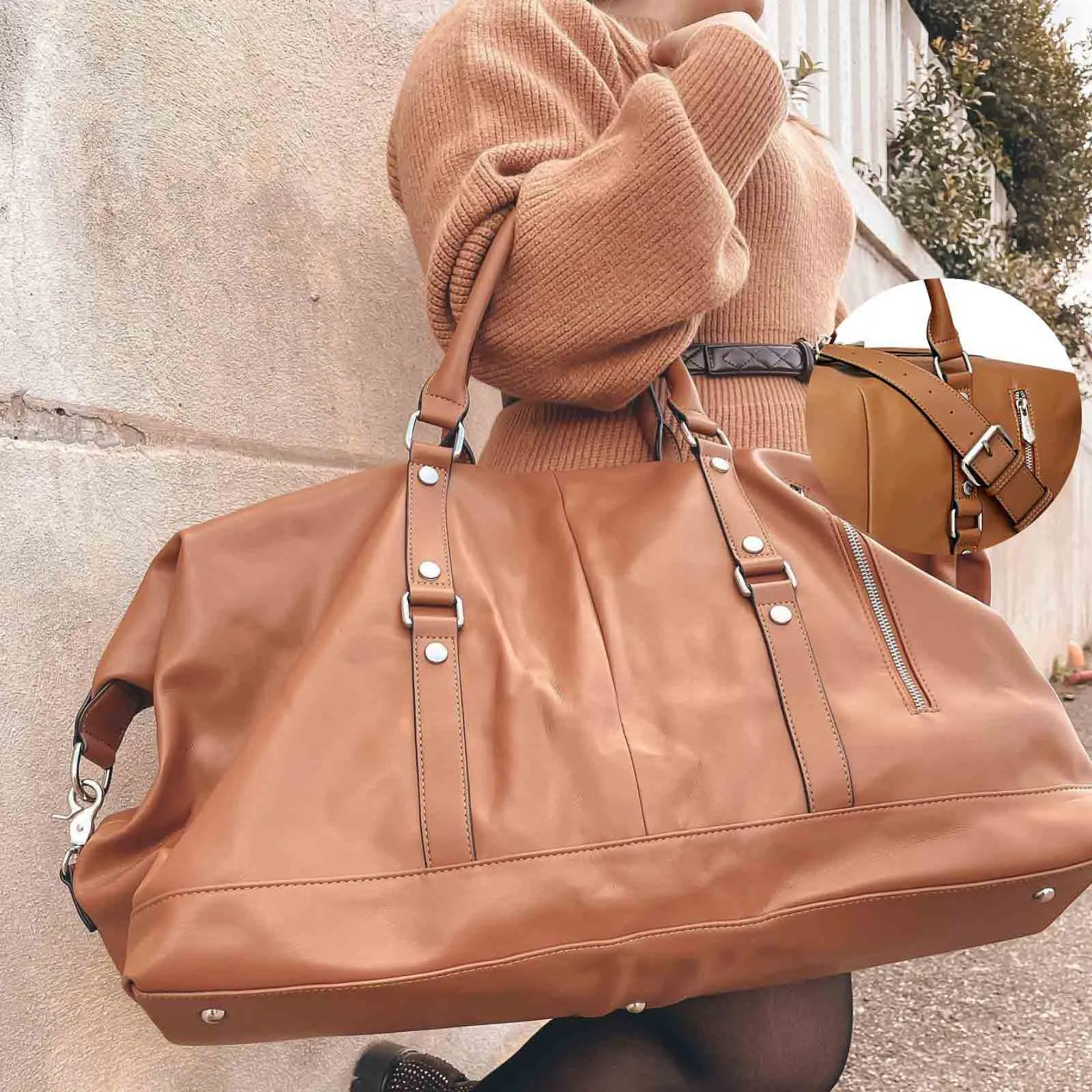 60L Women Genuine Leather Duffel Bag