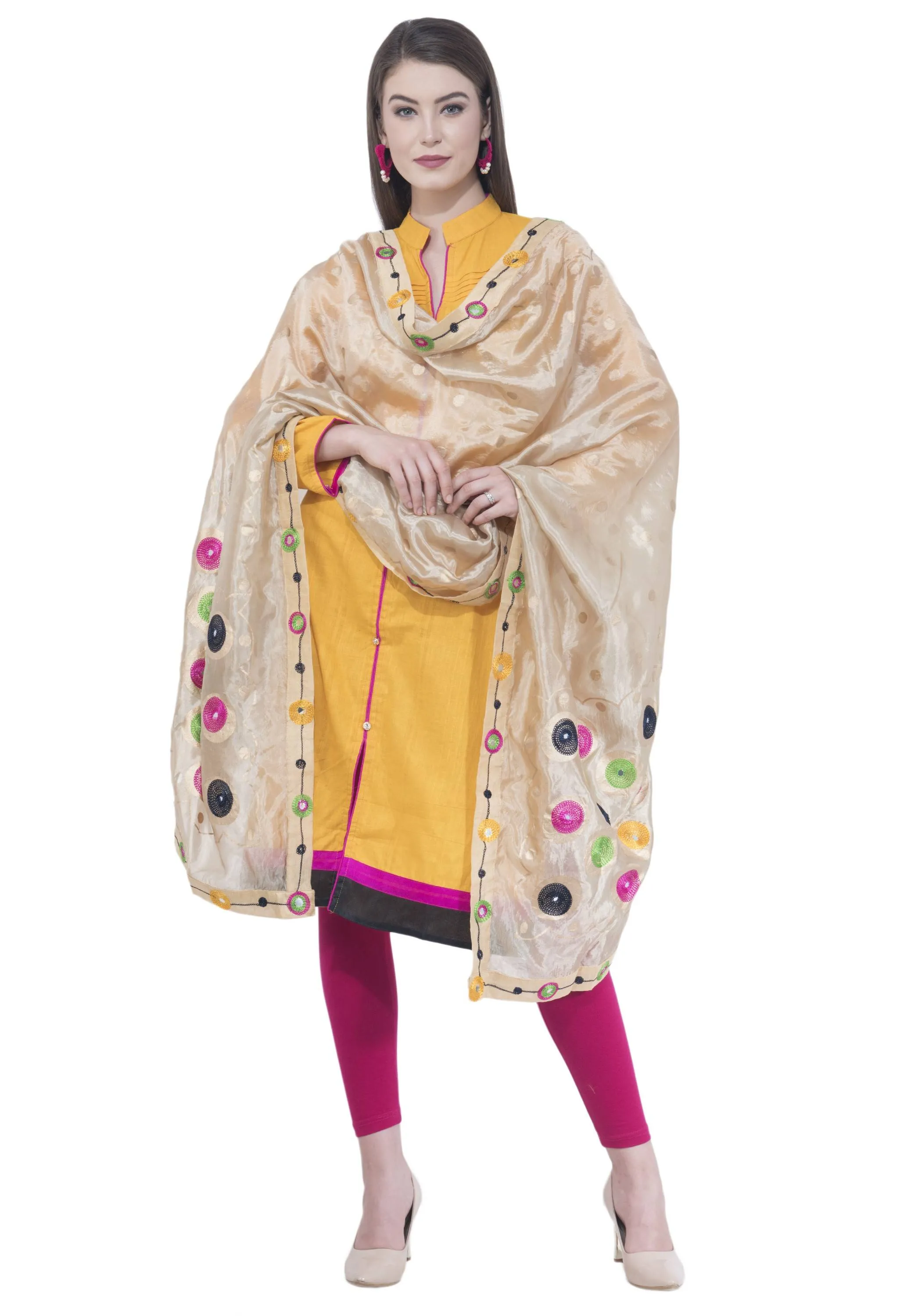 A R SILK Golden Color Fancy Silk Dupattas and Chunnis