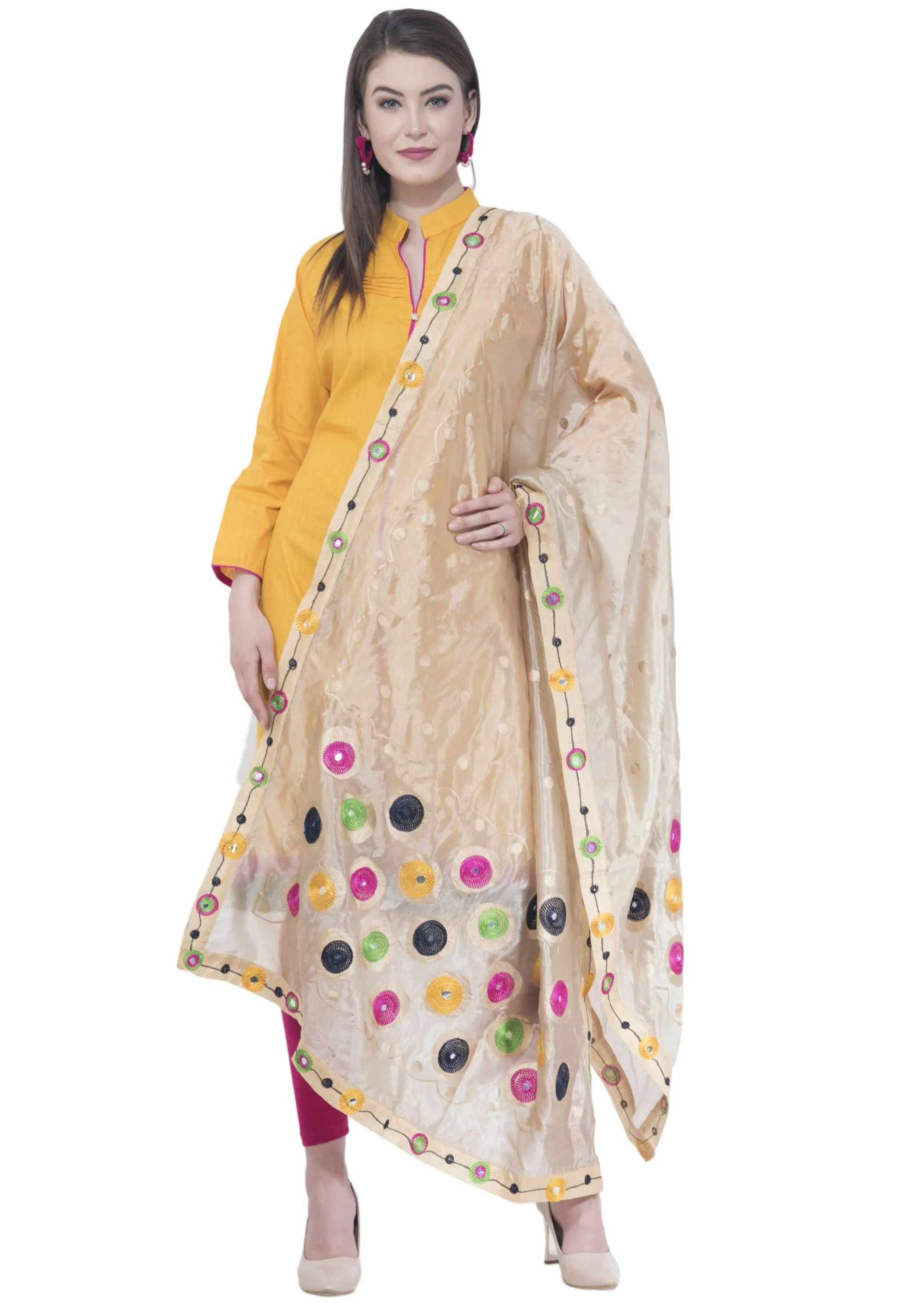 A R SILK Golden Color Fancy Silk Dupattas and Chunnis