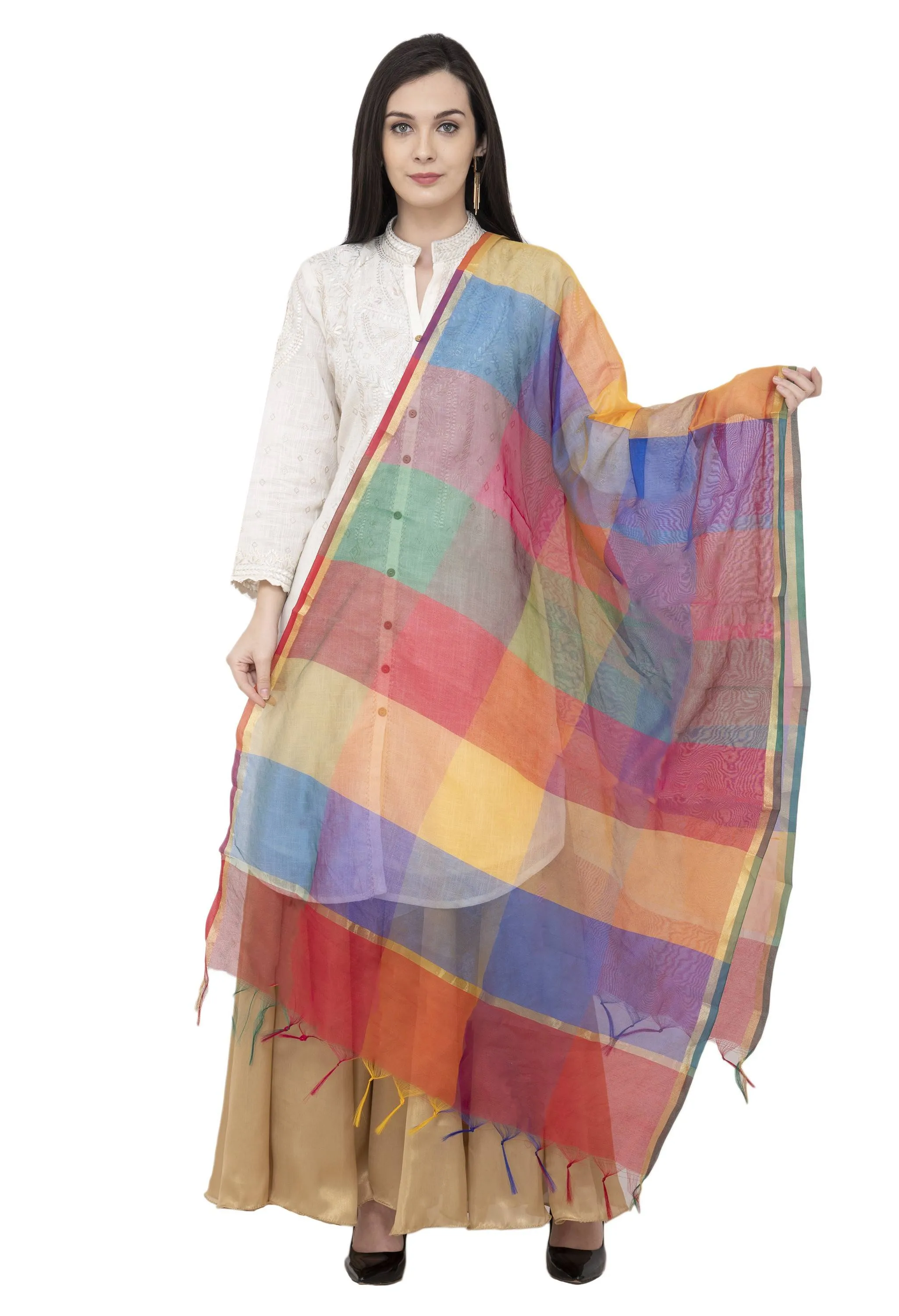 A R SILK Golden Color Fancy Silk Dupattas and Chunnis