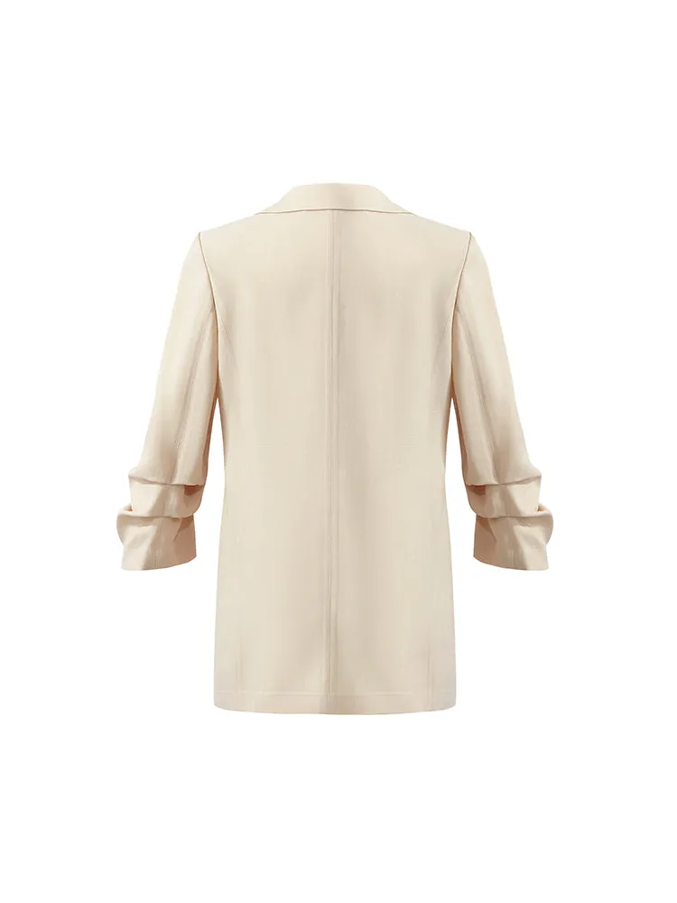 Acetate Ruched Sleeves Women Blazer