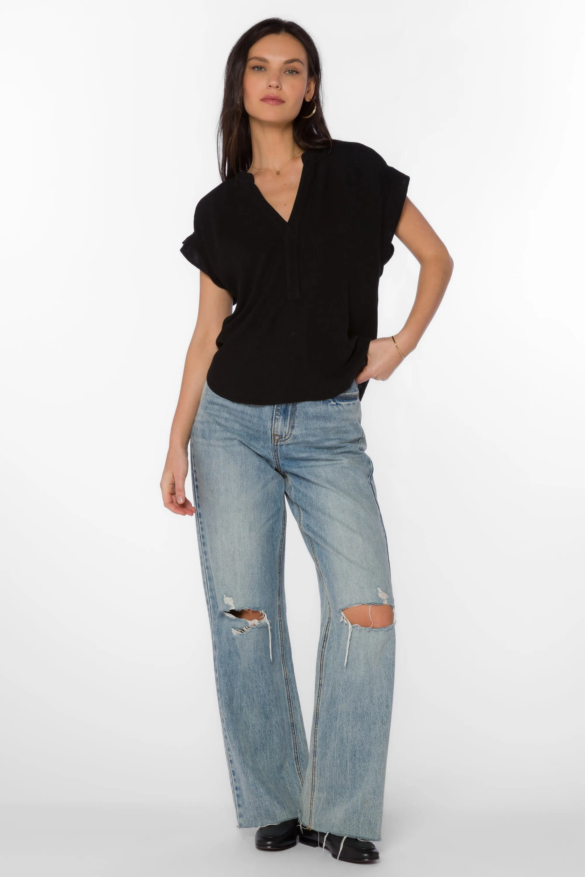 Avery Black Linen Top