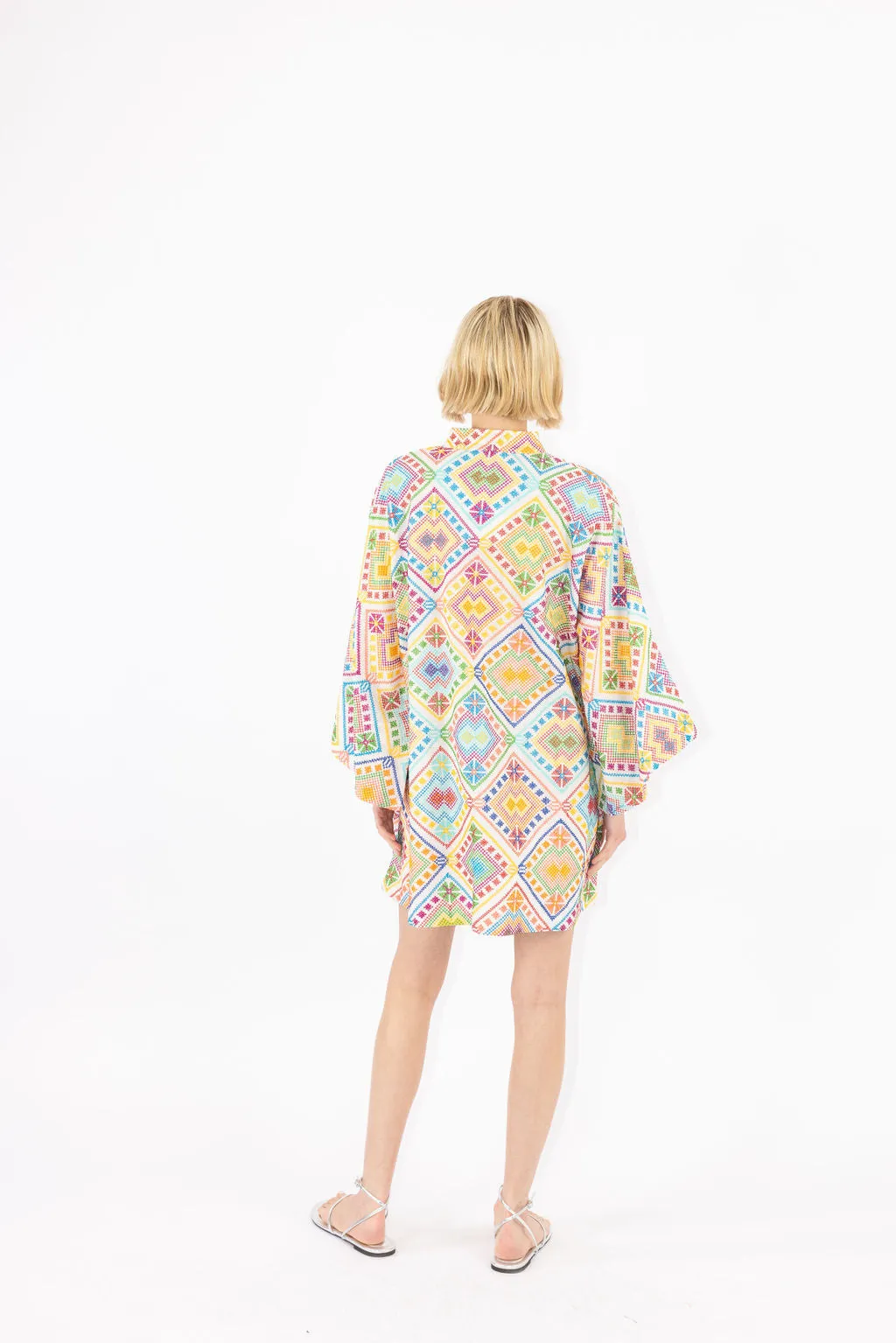 aztec linen mini caftan