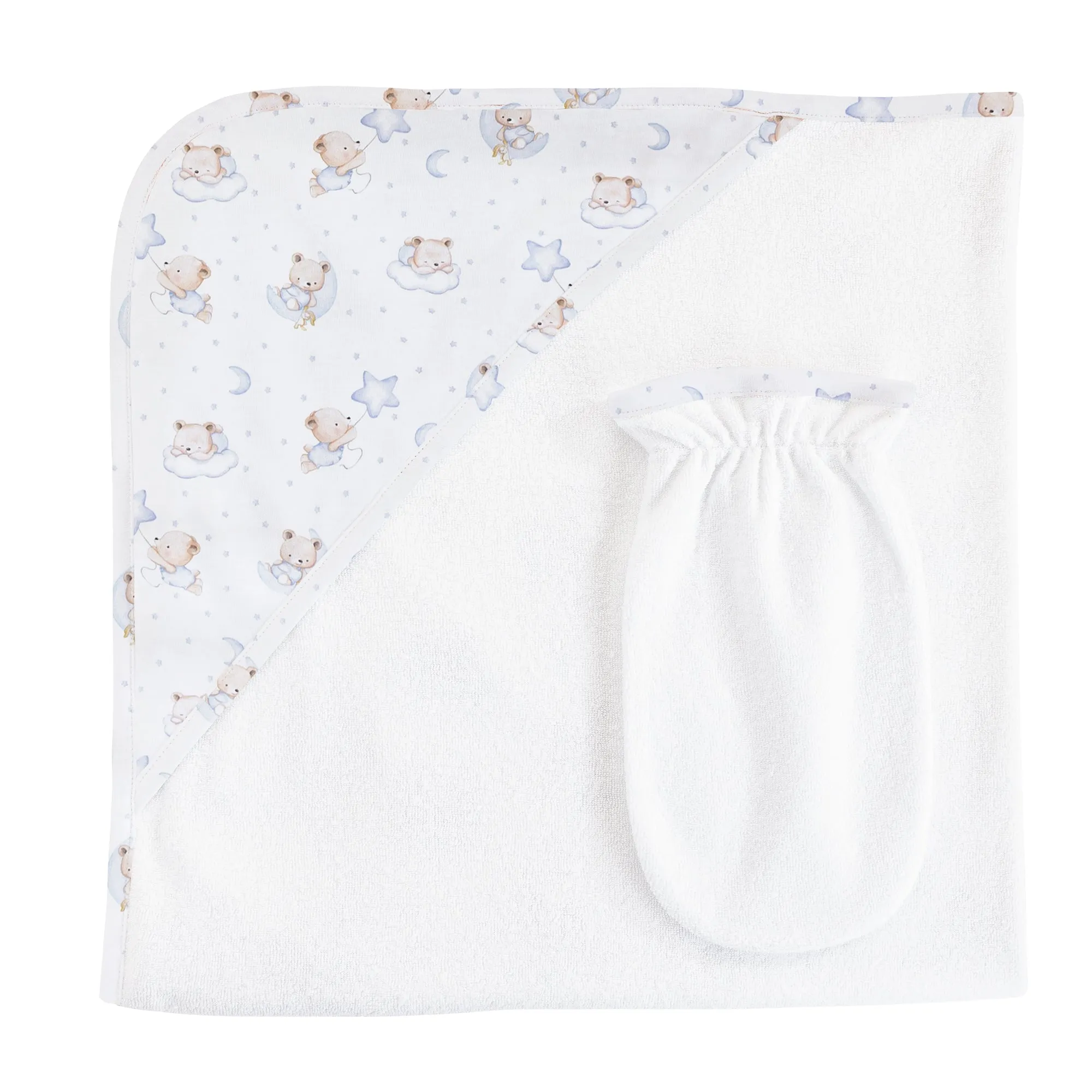 Baby Club Chic Sleep Tight Bear Blue Hooded Towel with Mitt