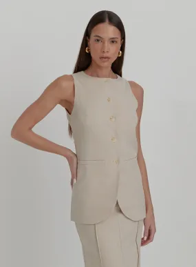 Beige Tailored Longline Waistcoat- Marcallo