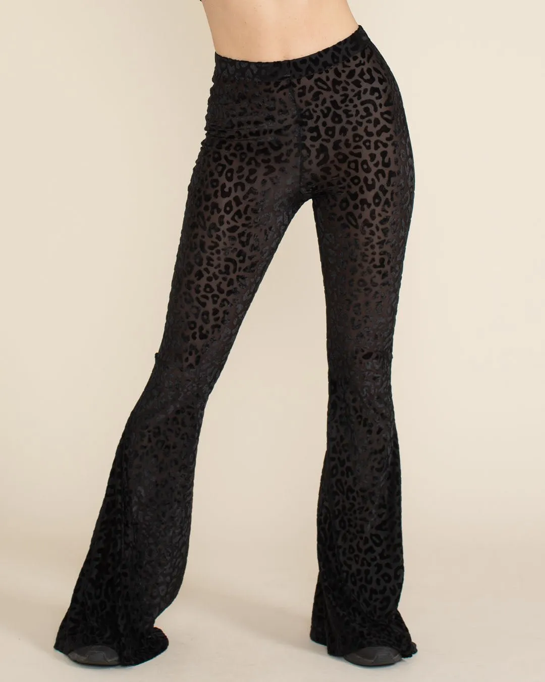 Black Leopard Burnout Velvet Flare Pants | Women's