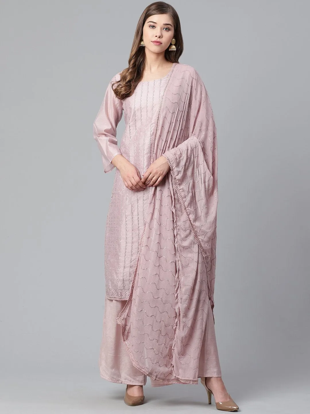 Blush Pink Silk Kurta Set/Jhalak - Chanderi Silk Kurta Set