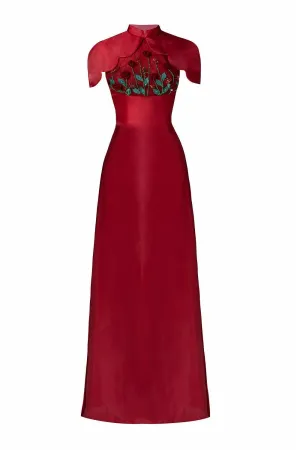 Brianna Sheath Flower Applique Silk Organza Floor Length Ao Dai