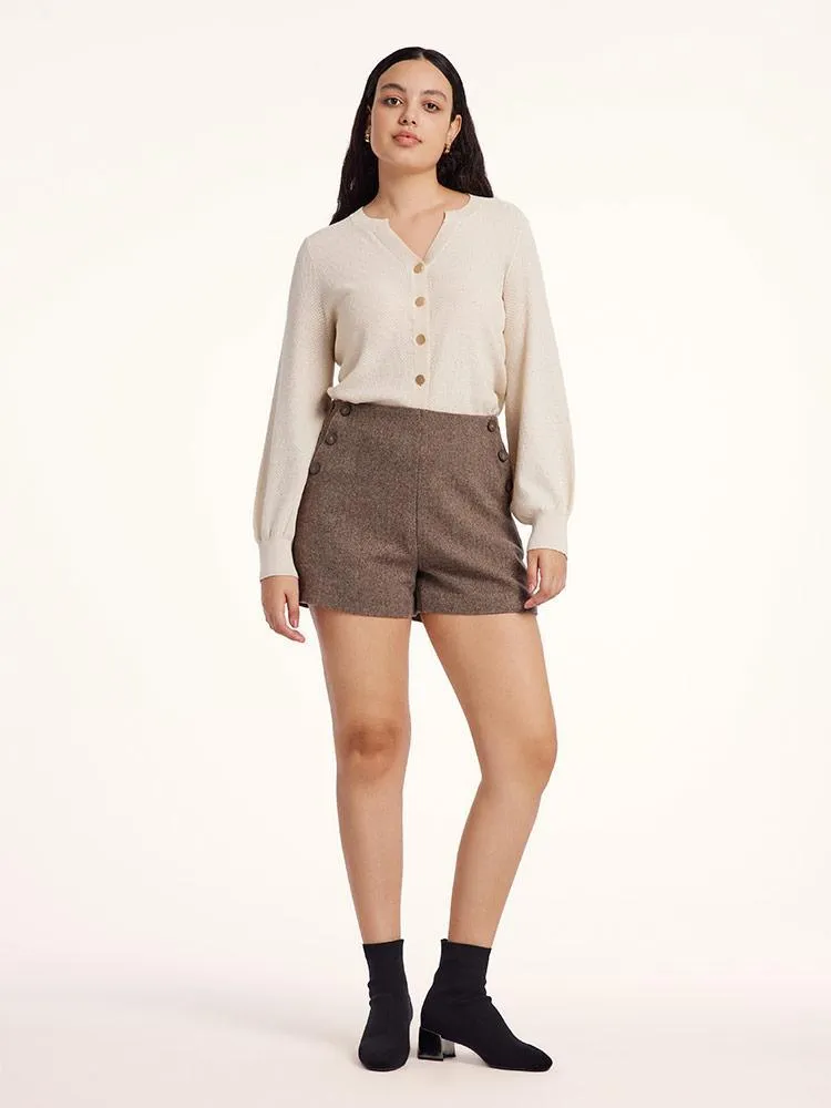 Brown Washable Wool Women Shorts