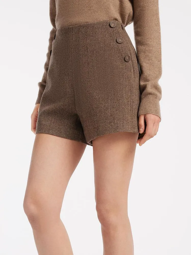 Brown Washable Wool Women Shorts