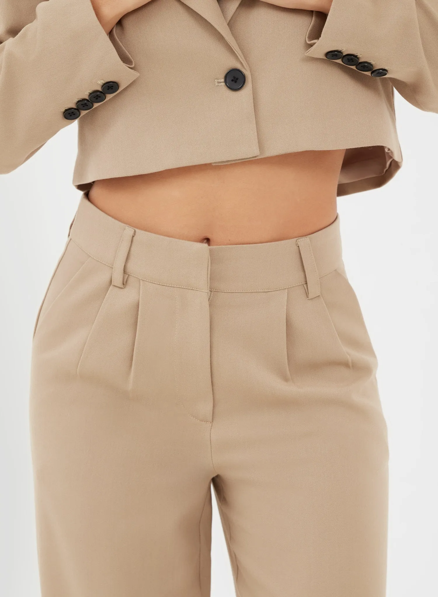 Camel Wide Leg Tailored Trousers - Crawford