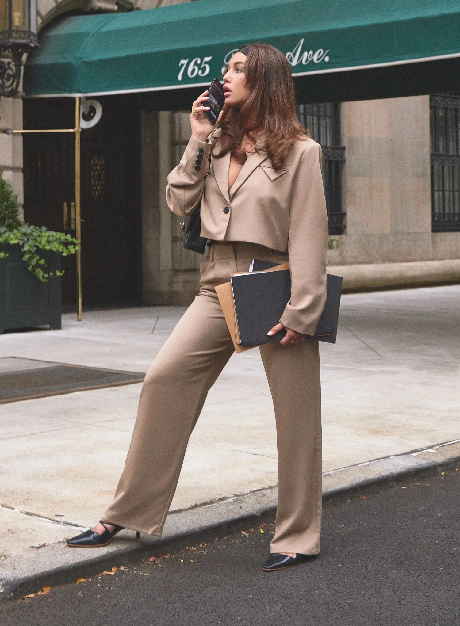 Camel Wide Leg Tailored Trousers - Crawford