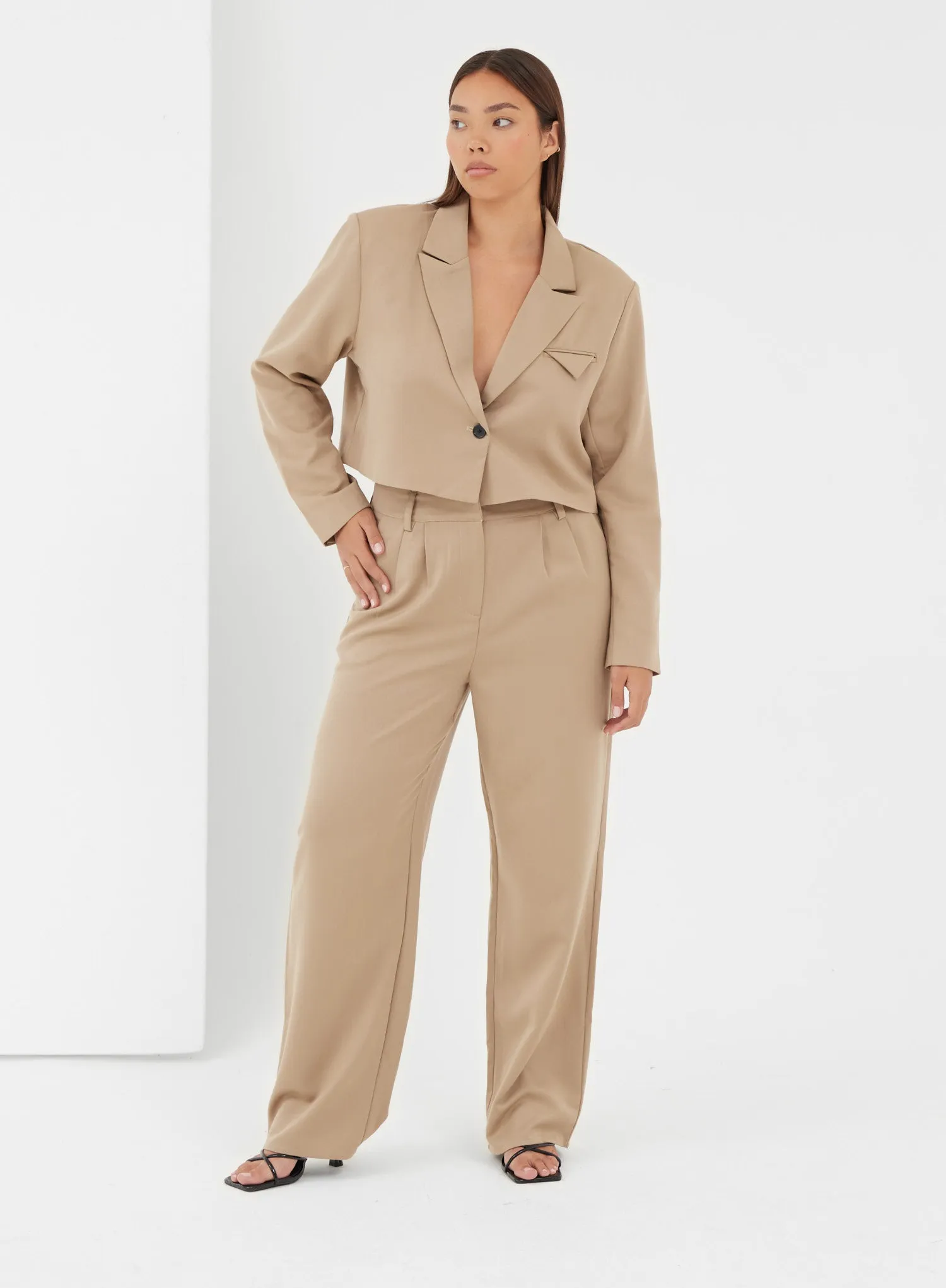 Camel Wide Leg Tailored Trousers - Crawford