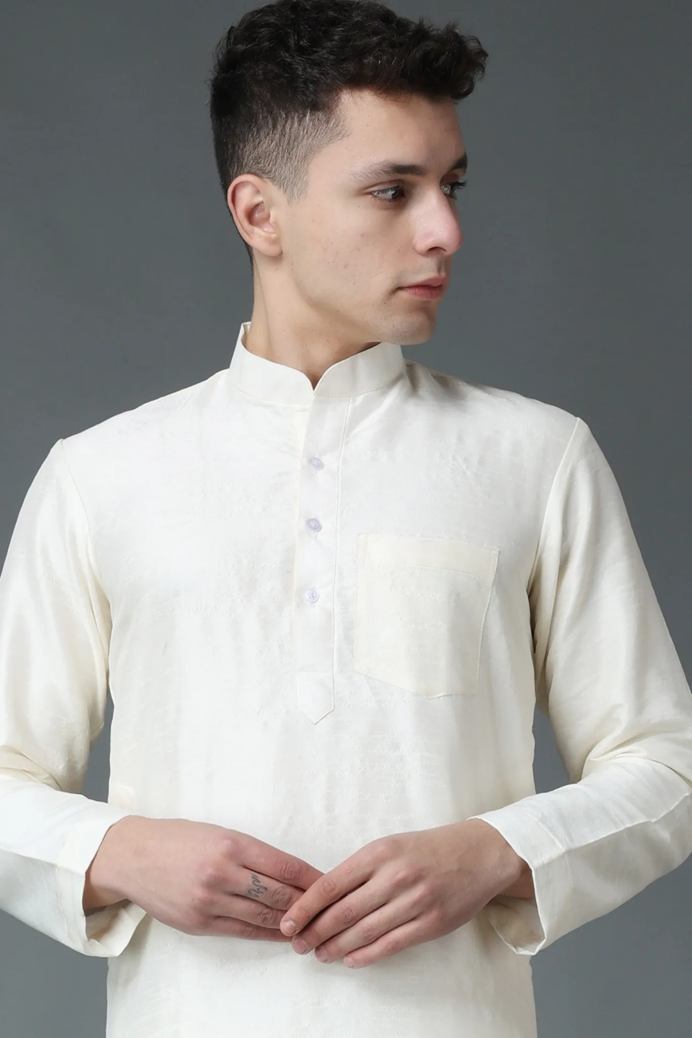 Celebratory White Silk Kurta