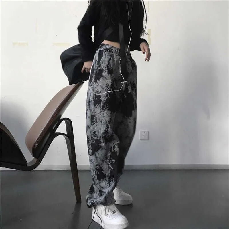 'Charcoal' Black & Grey Baggy Tie Dye Grunge Pants