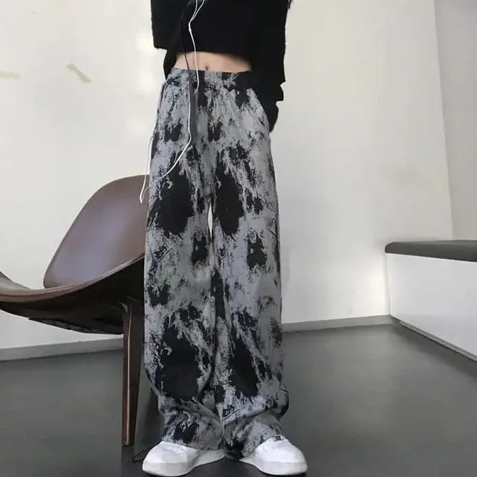 'Charcoal' Black & Grey Baggy Tie Dye Grunge Pants