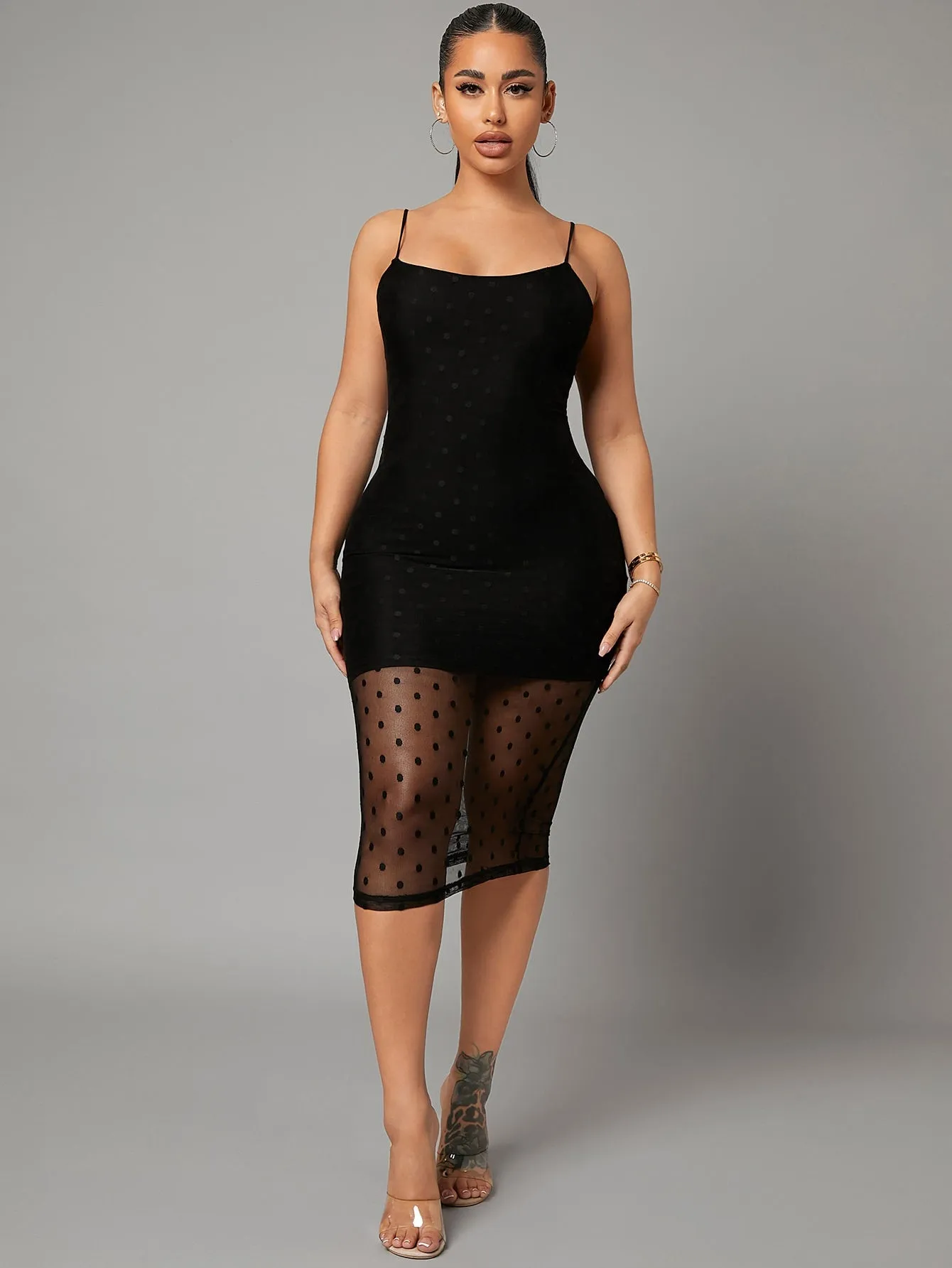 Contrast Dobby Mesh Cami Bodycon Dress