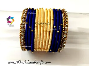 Cream Blue Silk Bangles