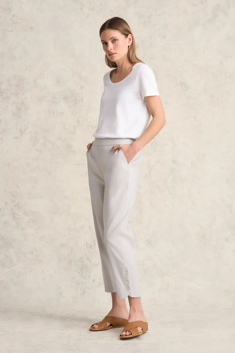 Curved Hem Linen Pant - Light Grey