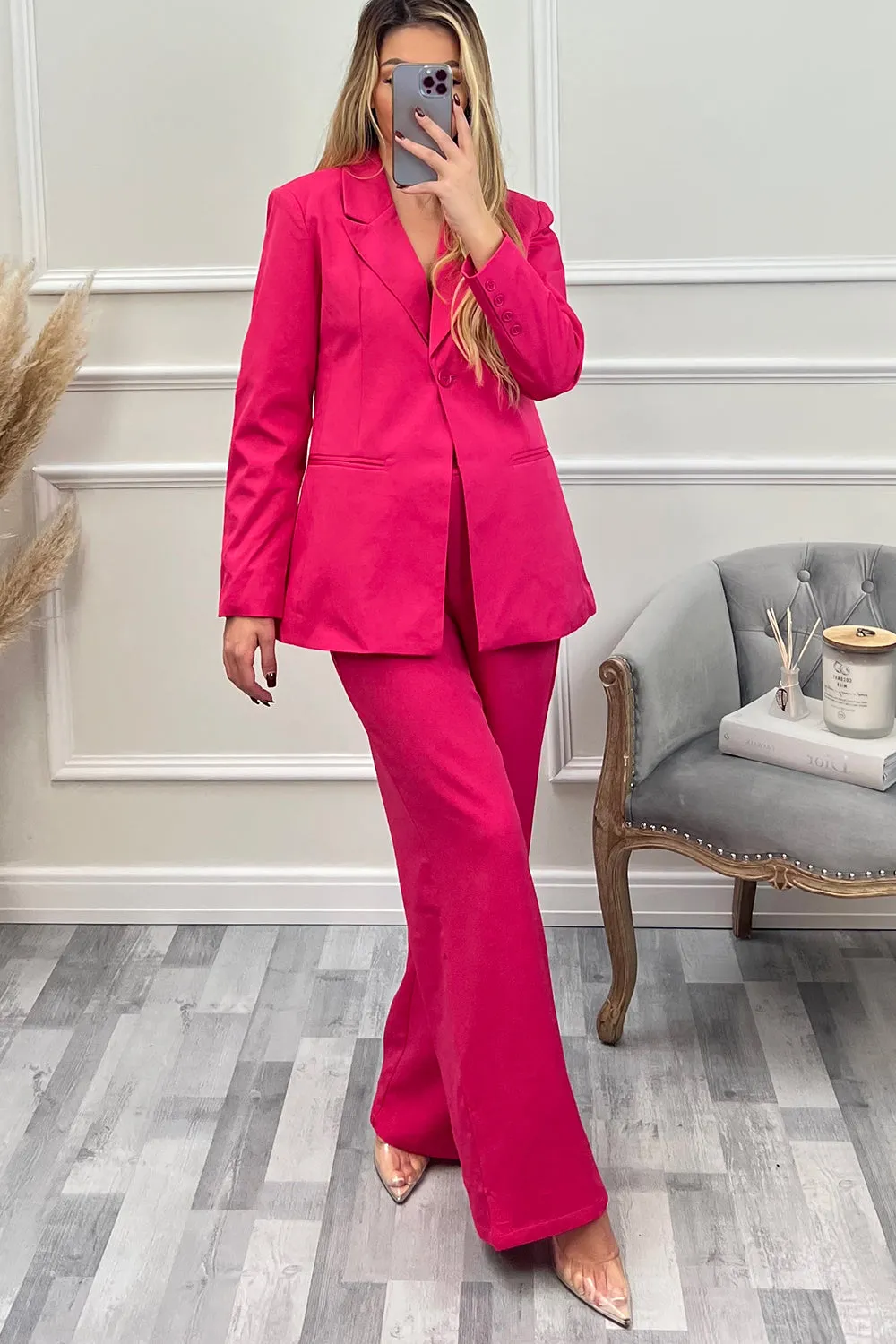 Cyndi Pink Button Tailored Blazer