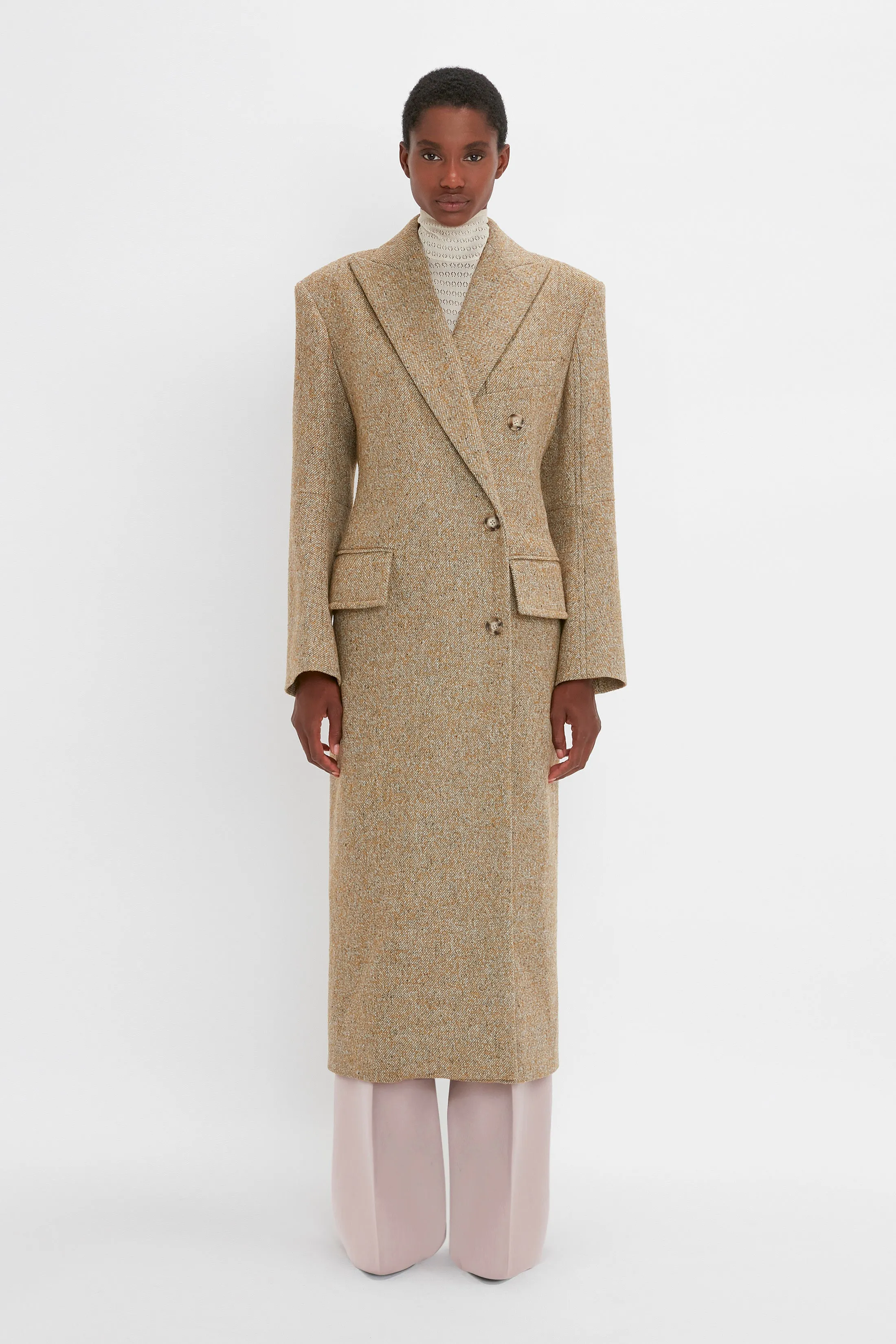 Exclusive Waisted Tailored Coat In Flax