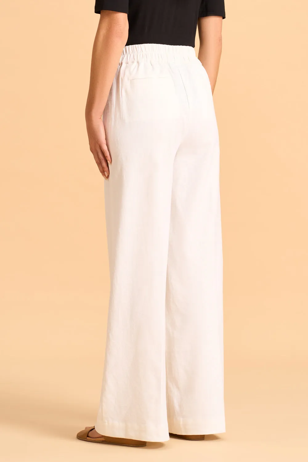 Full Length Waist Tab Linen Pant - White