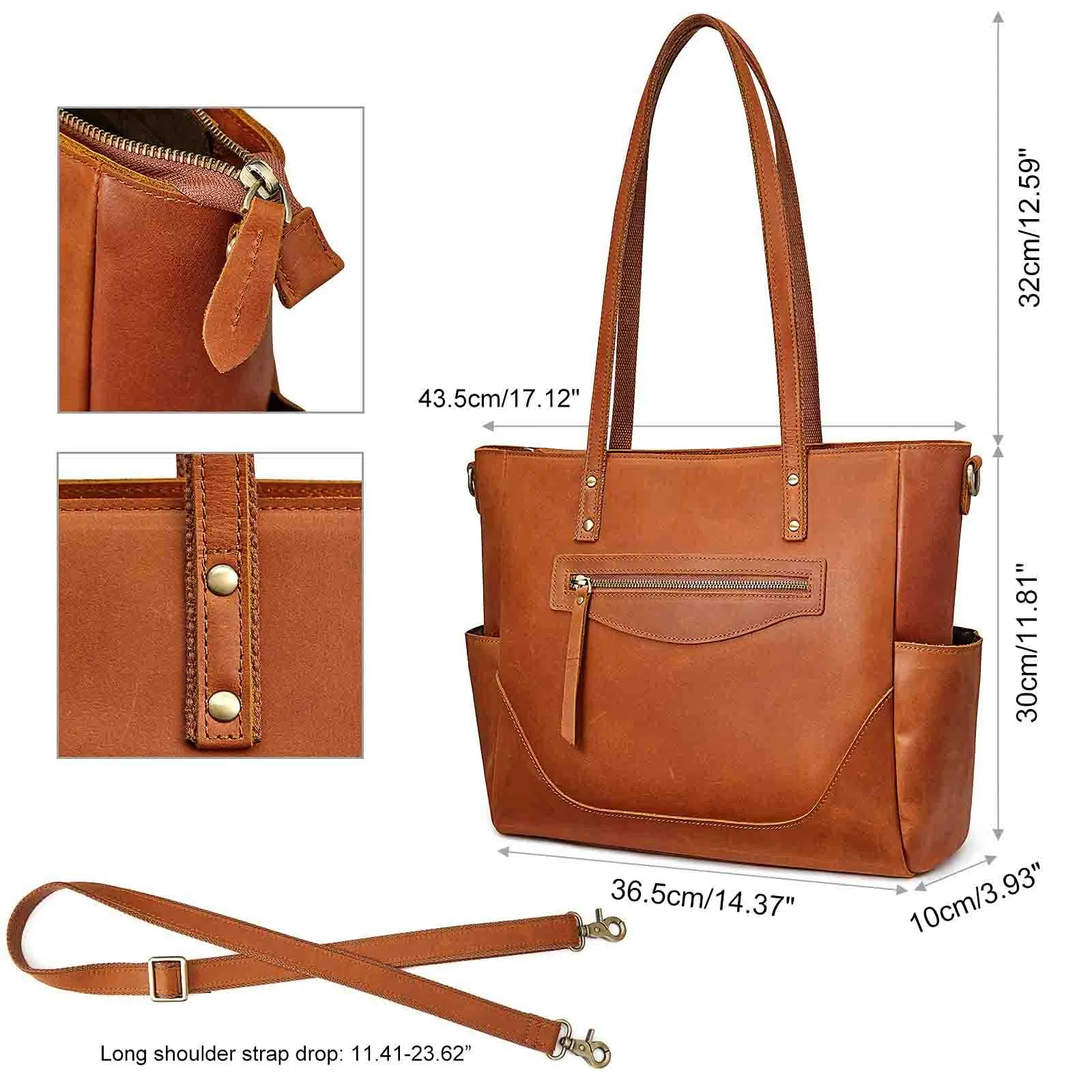 Genuine Leather Laptop Tote Bag Women