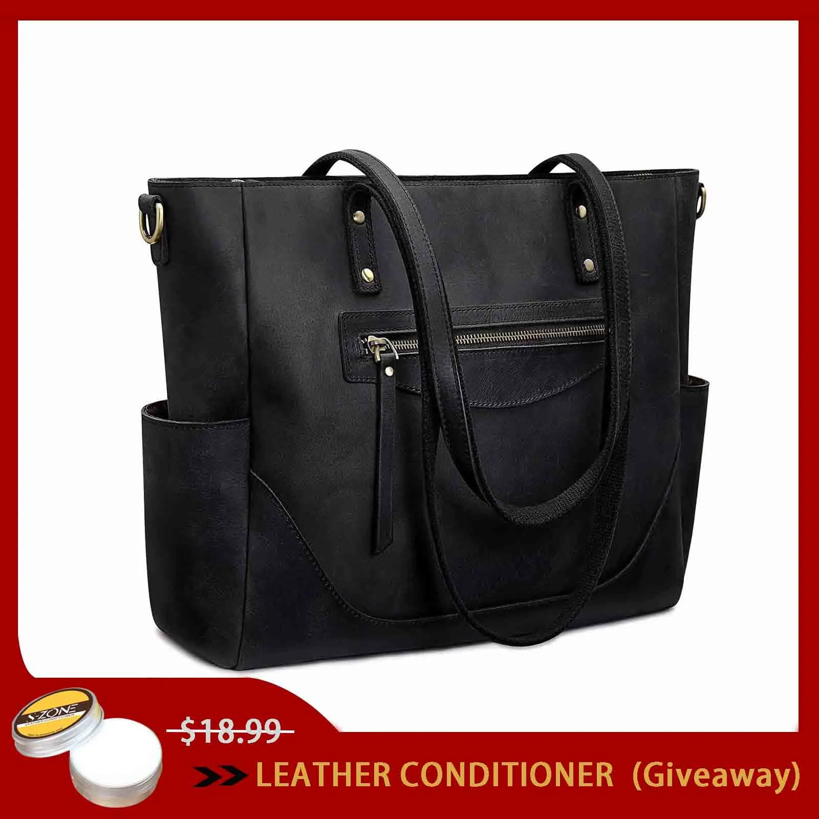 Genuine Leather Laptop Tote Bag Women