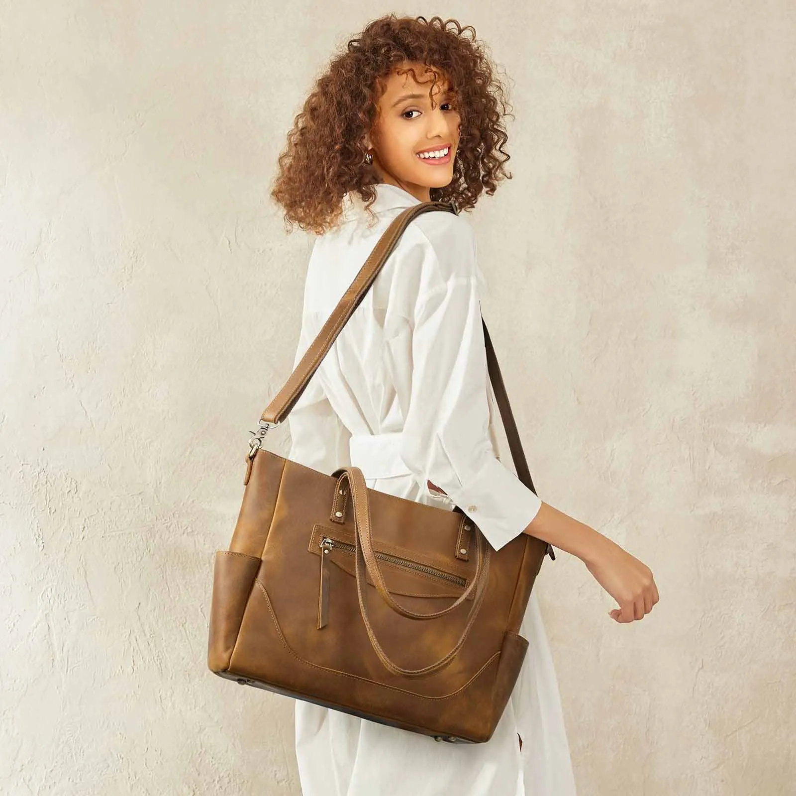 Genuine Leather Laptop Tote Bag Women