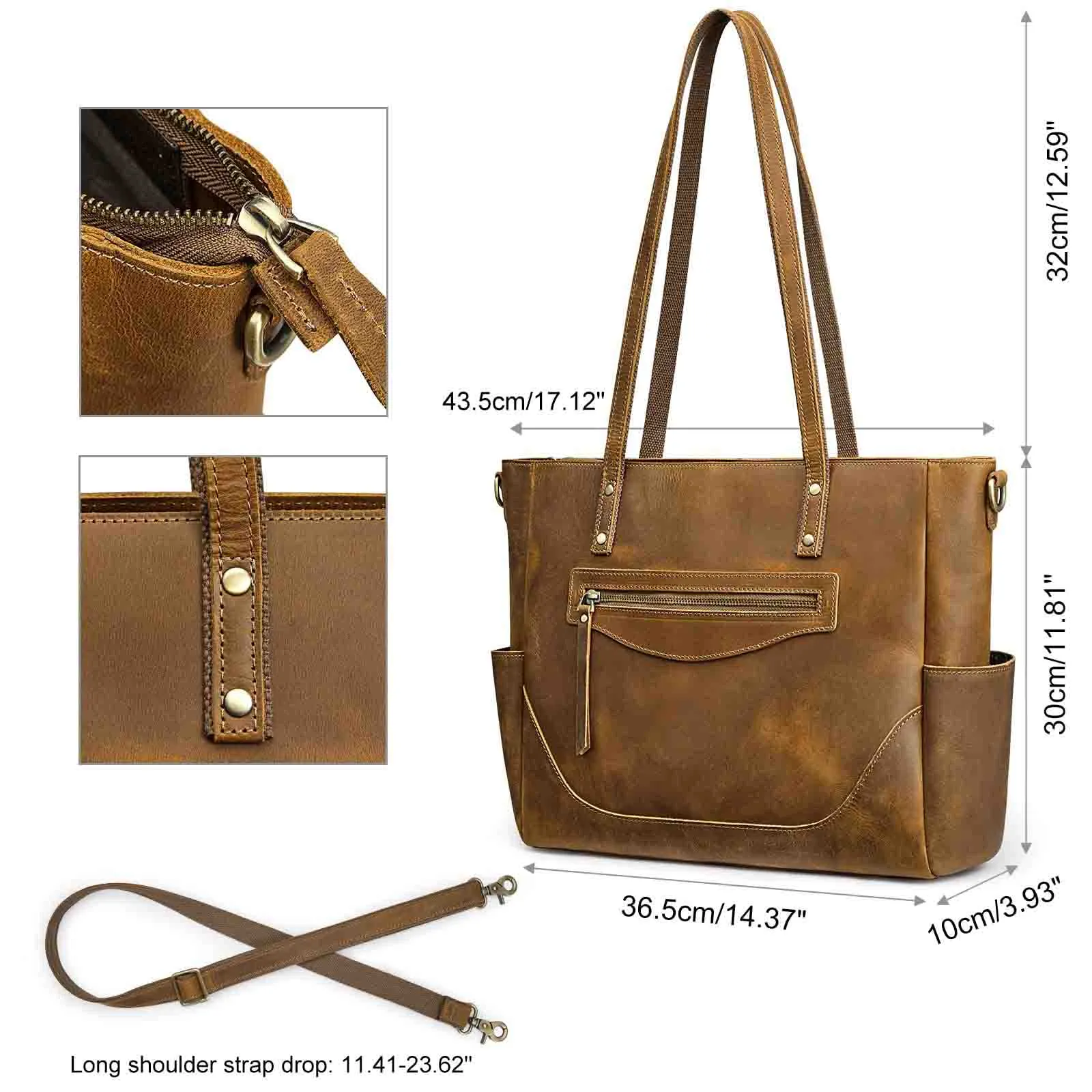 Genuine Leather Laptop Tote Bag Women