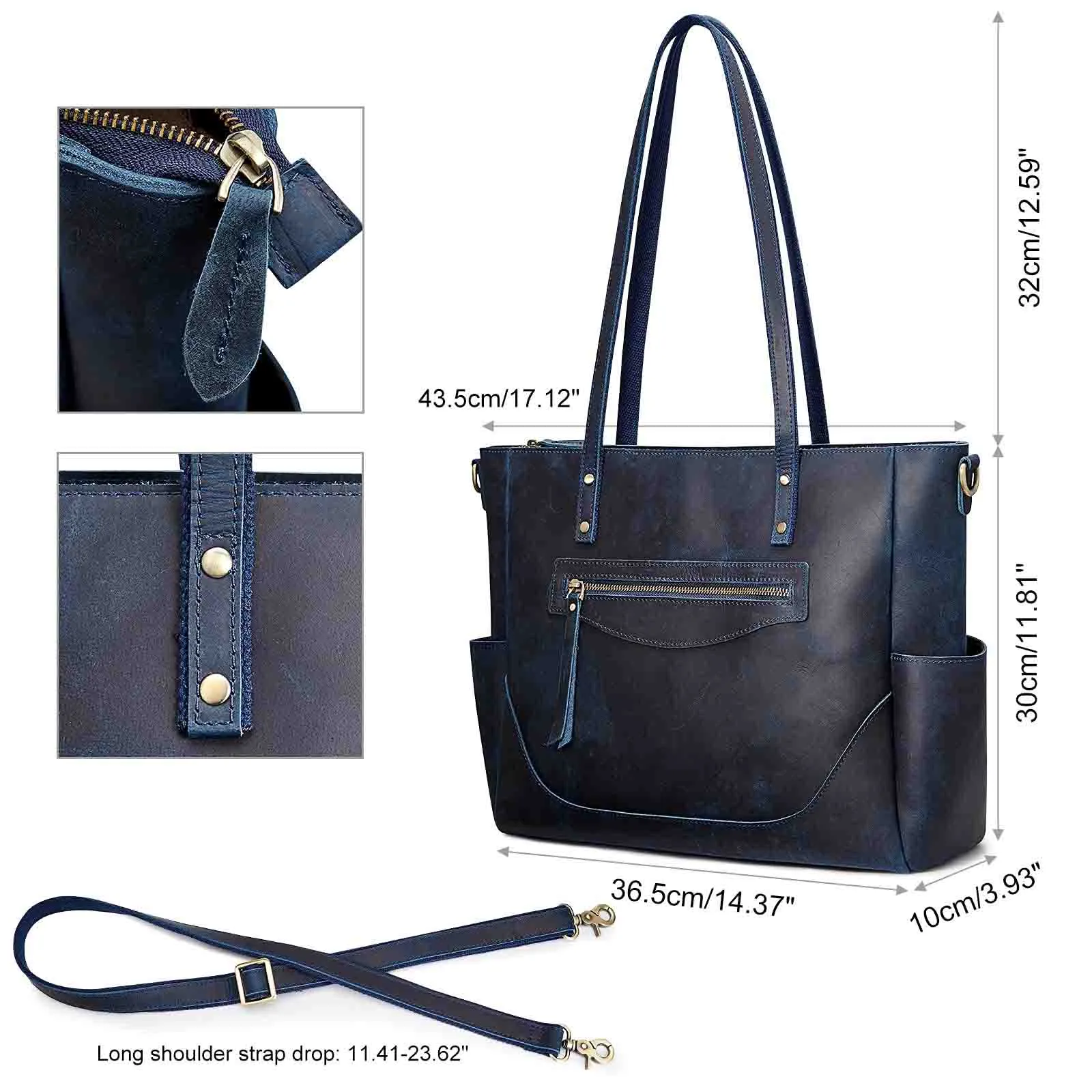 Genuine Leather Laptop Tote Bag Women