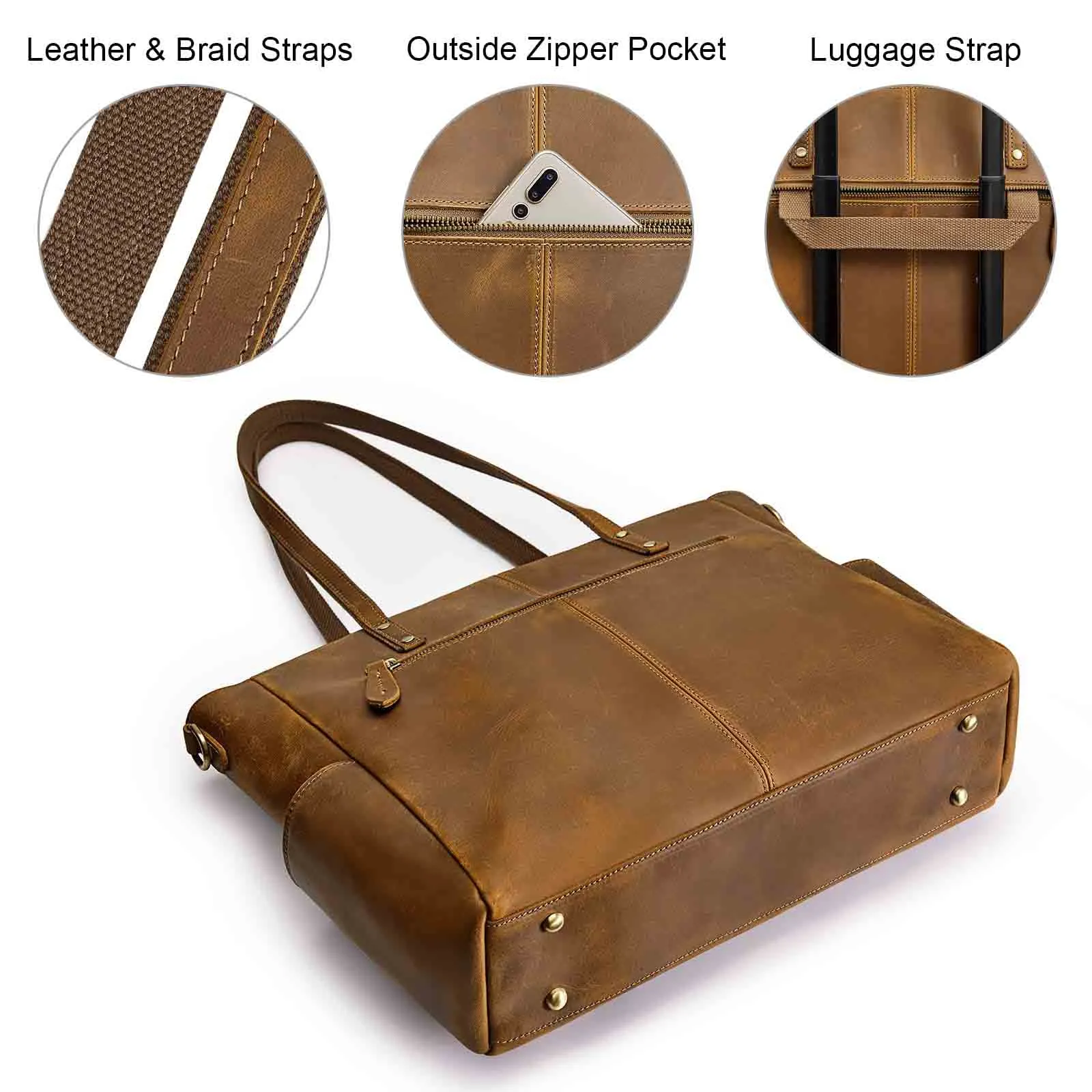 Genuine Leather Laptop Tote Bag Women