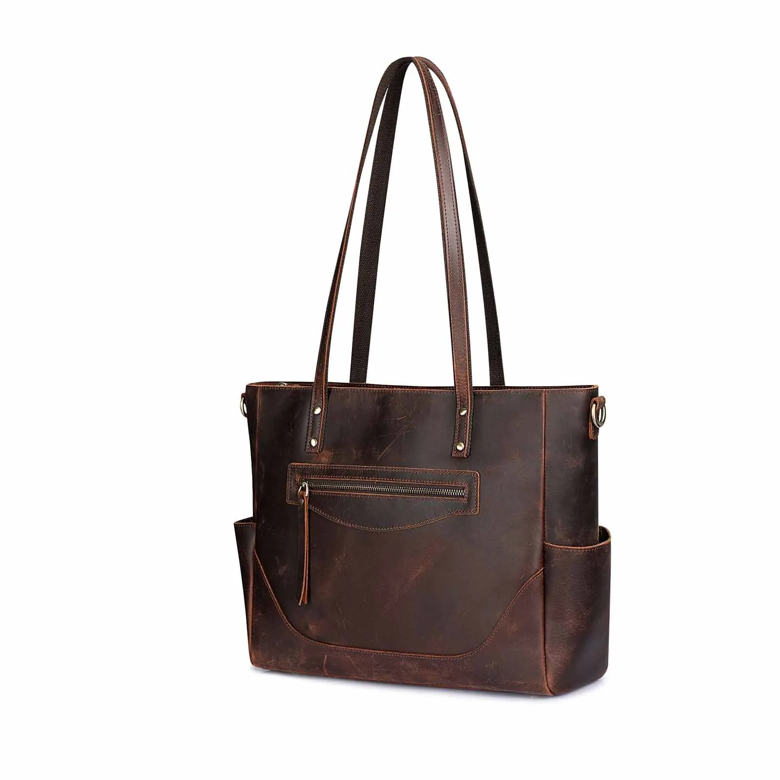 Genuine Leather Laptop Tote Bag Women