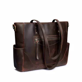 Genuine Leather Laptop Tote Bag Women