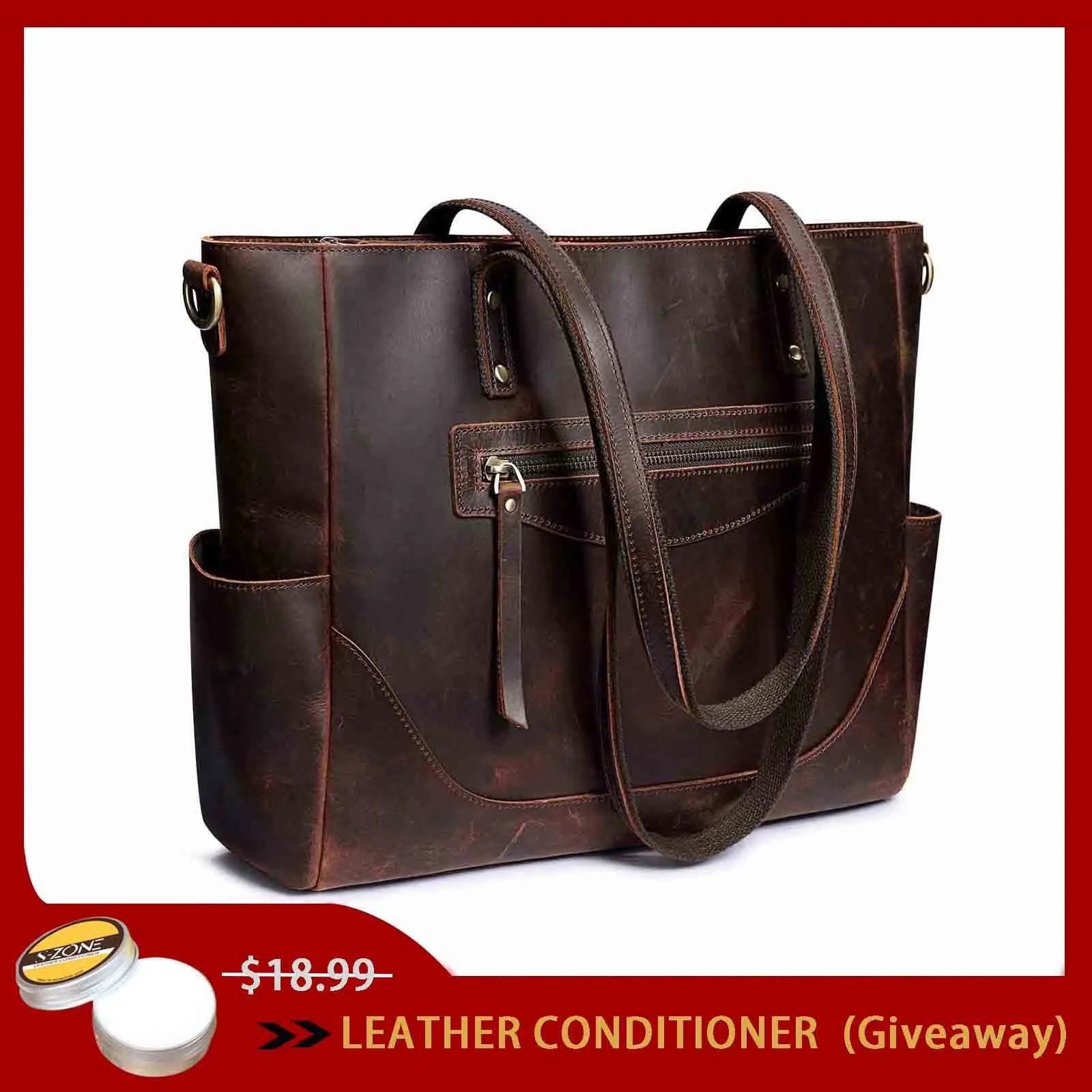 Genuine Leather Laptop Tote Bag Women