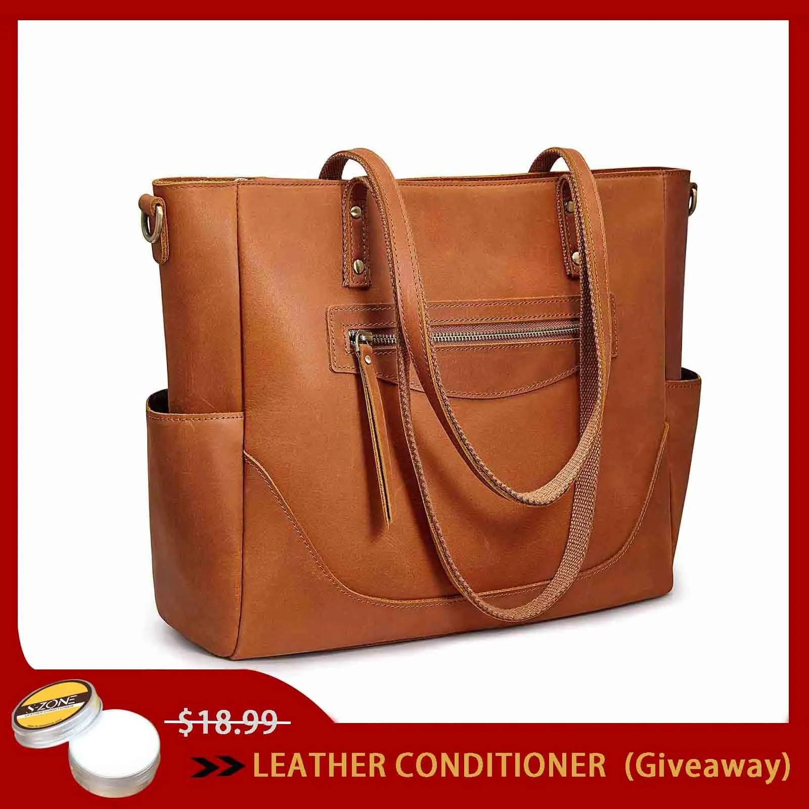 Genuine Leather Laptop Tote Bag Women