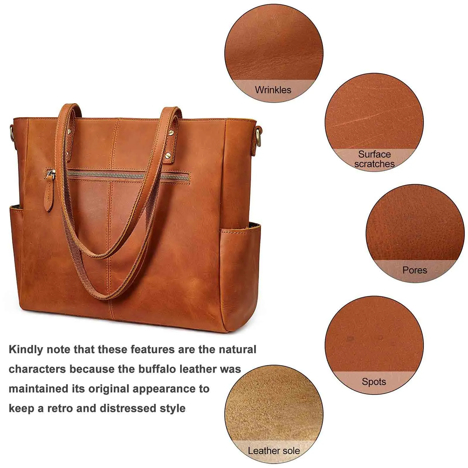 Genuine Leather Laptop Tote Bag Women