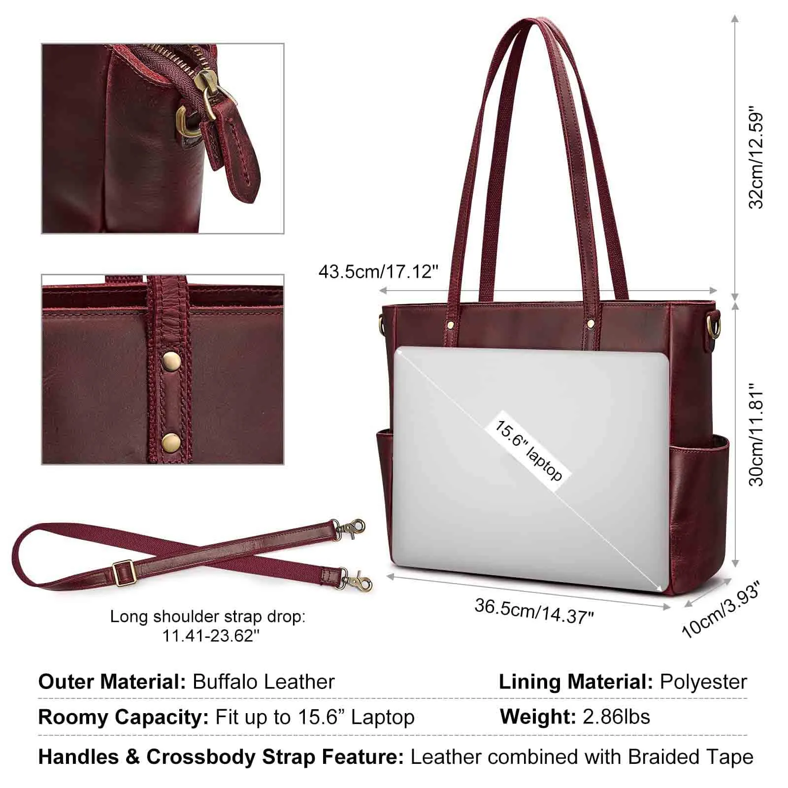 Genuine Leather Laptop Tote Bag Women