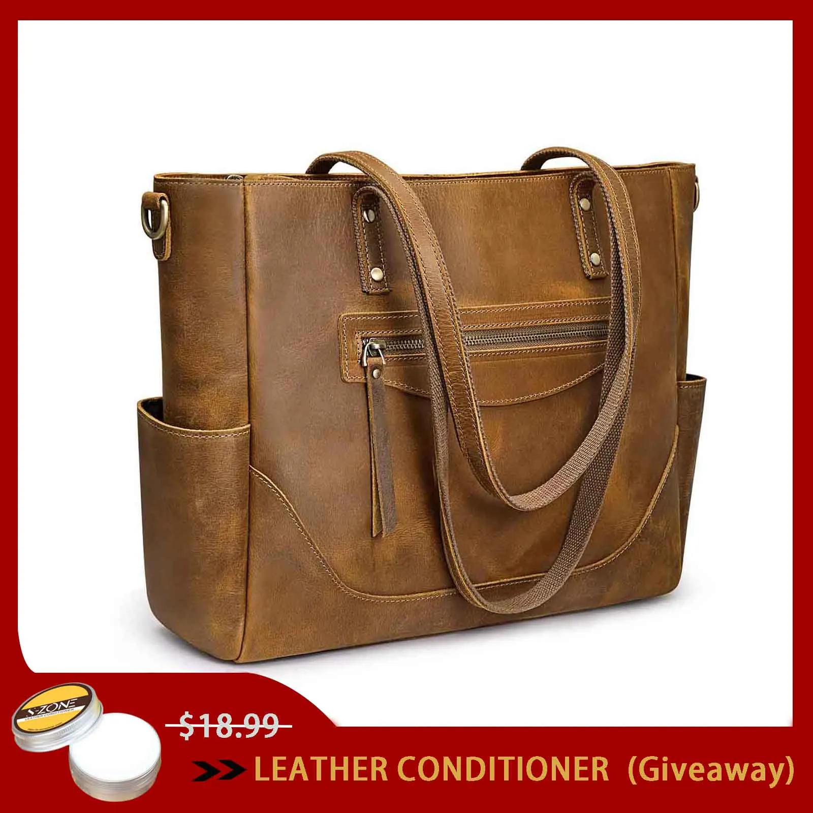 Genuine Leather Laptop Tote Bag Women