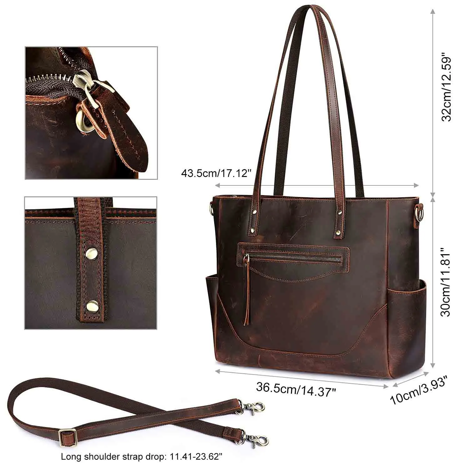 Genuine Leather Laptop Tote Bag Women