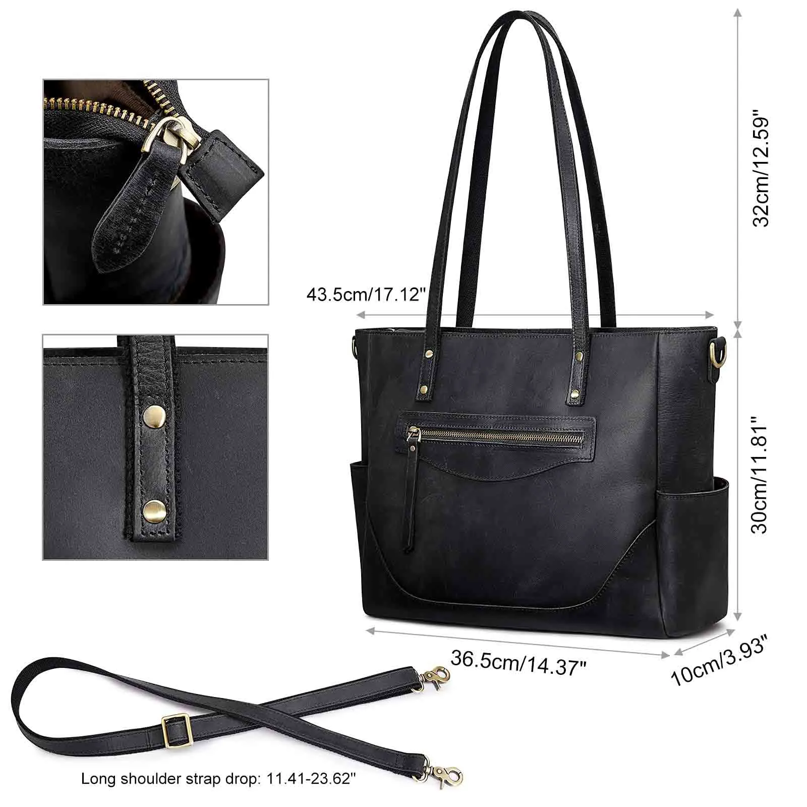 Genuine Leather Laptop Tote Bag Women