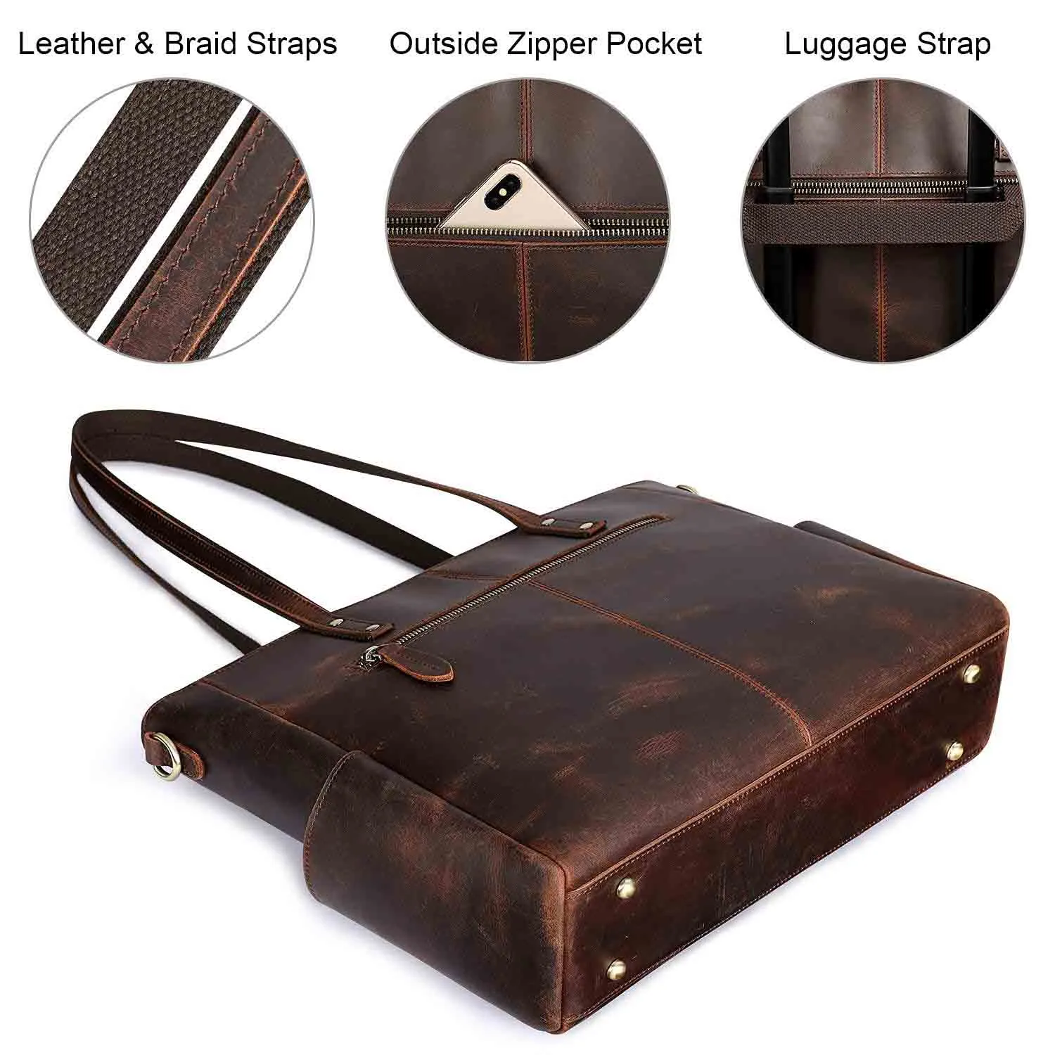 Genuine Leather Laptop Tote Bag Women