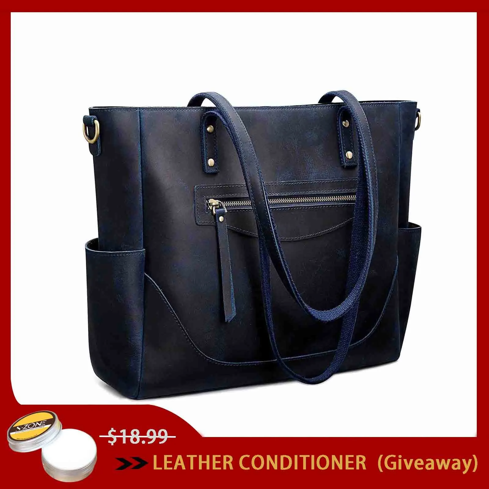 Genuine Leather Laptop Tote Bag Women