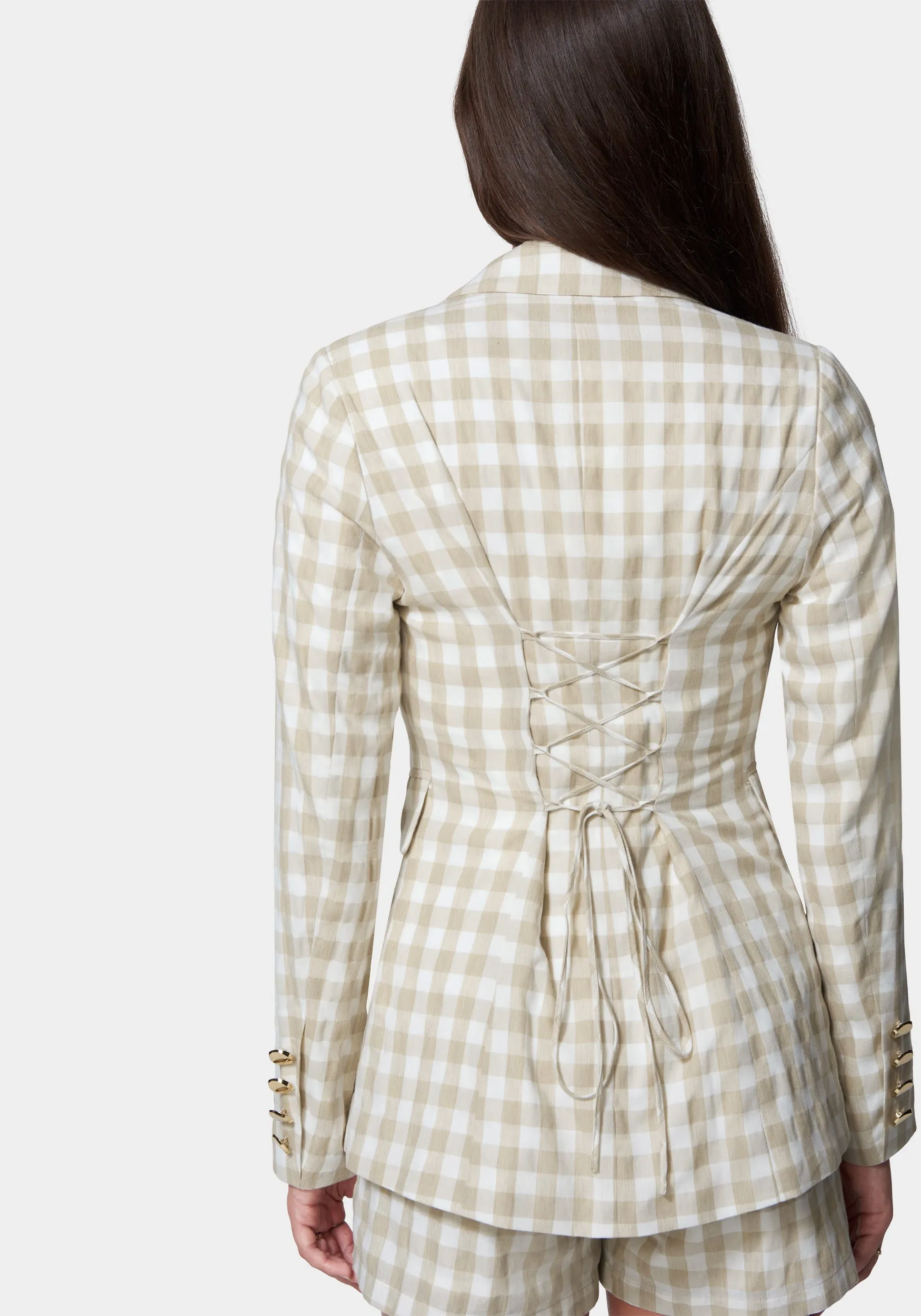 Gingham One Button Tailored Jacket