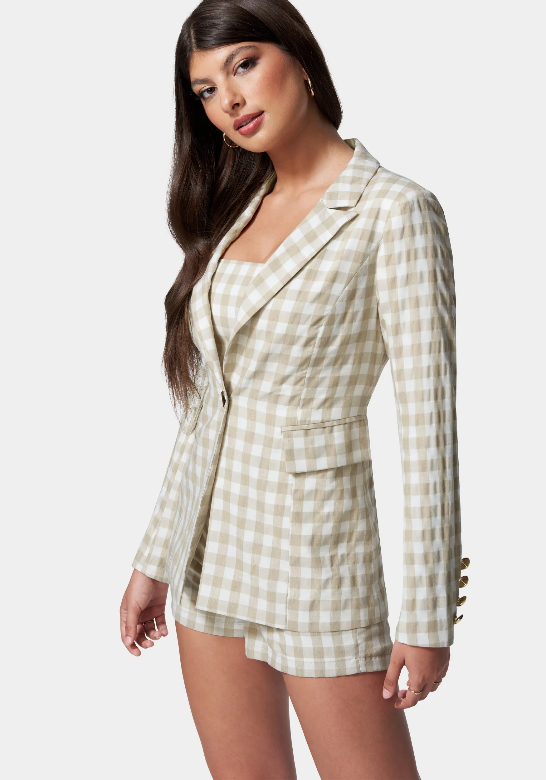 Gingham One Button Tailored Jacket