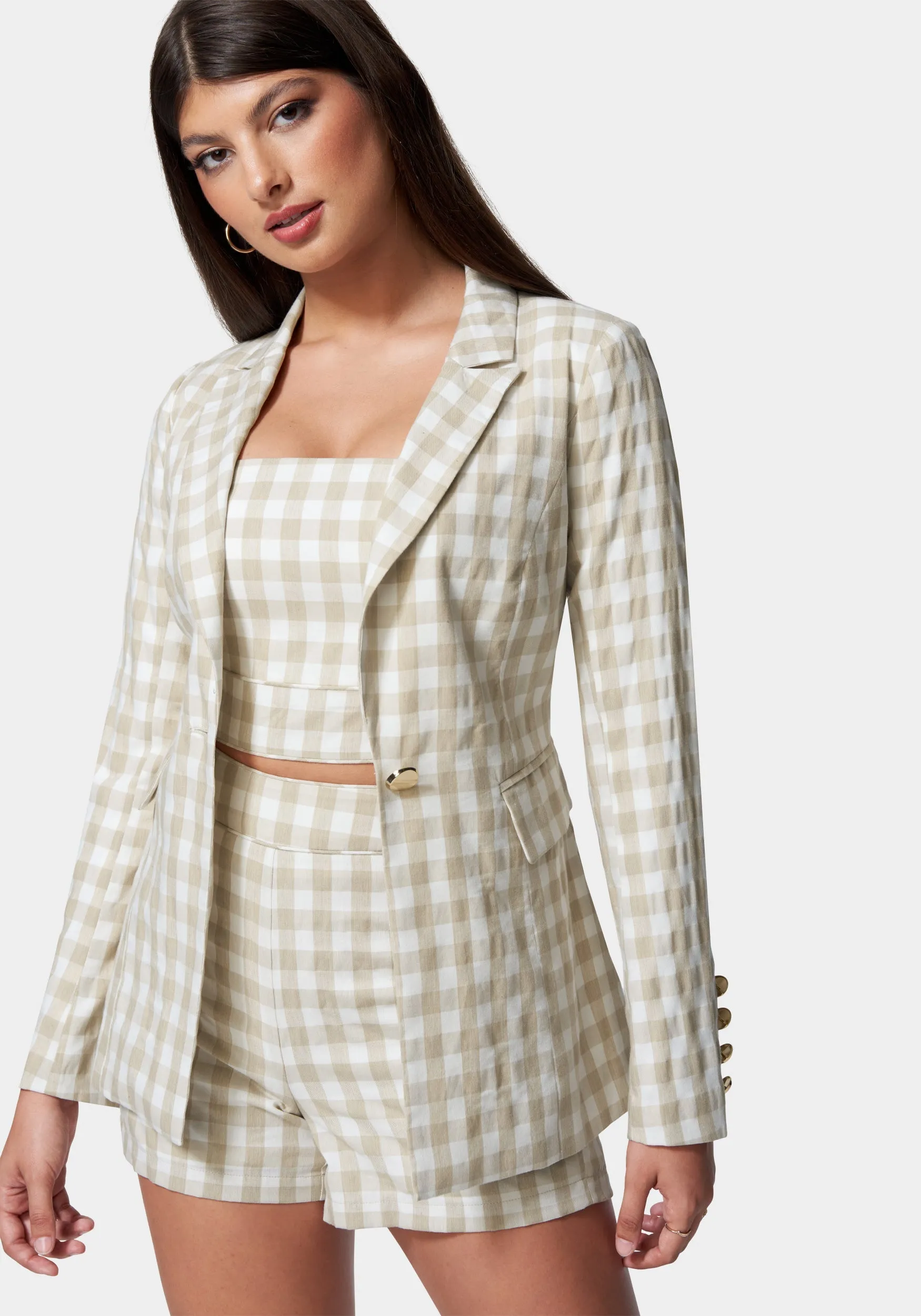 Gingham One Button Tailored Jacket