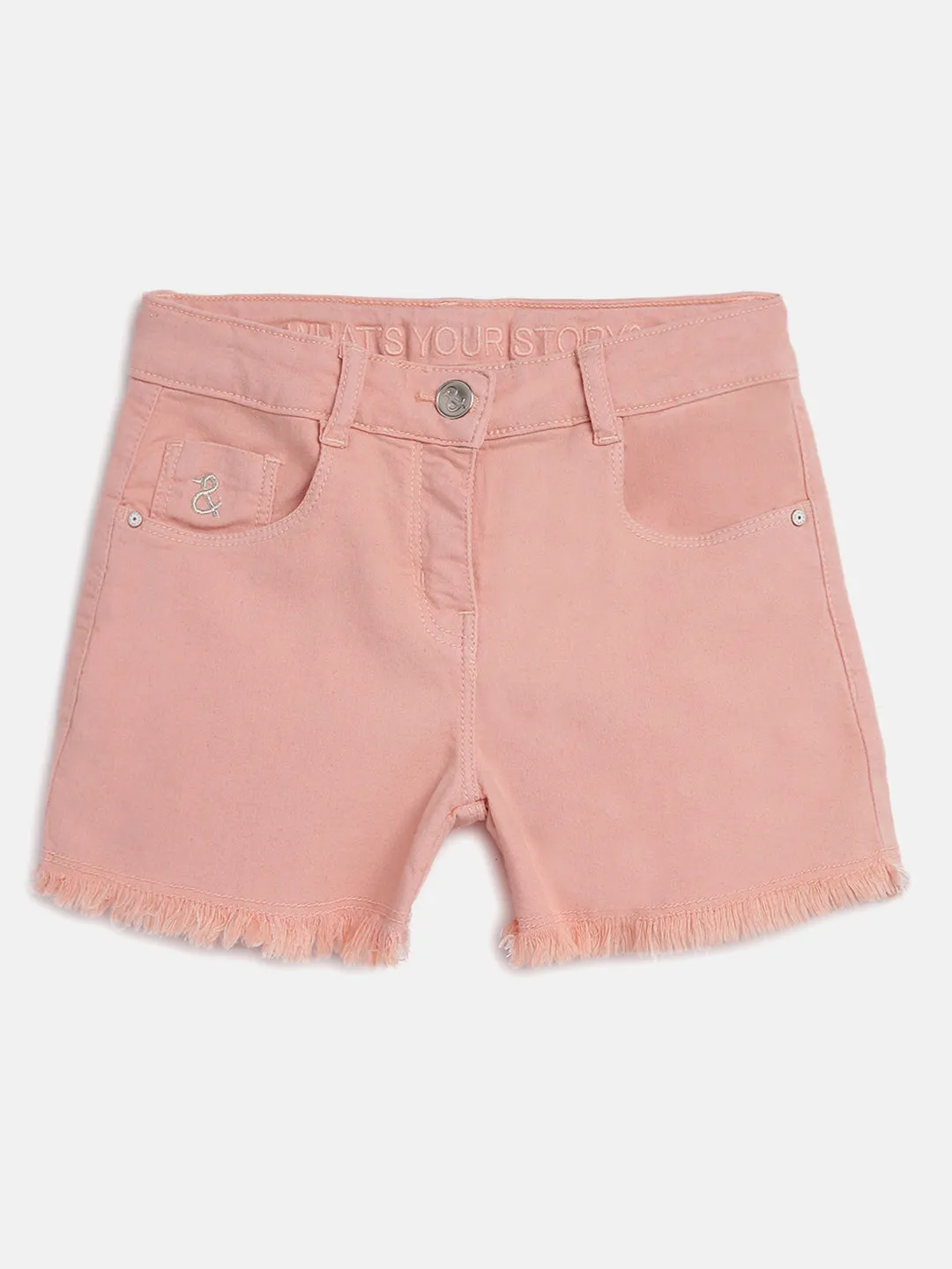 Girls Peach Cotton Shorts