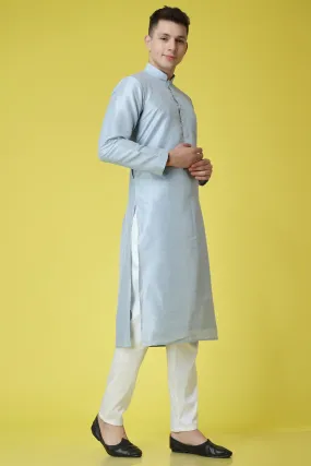 Glossy Blue Silk Kurta