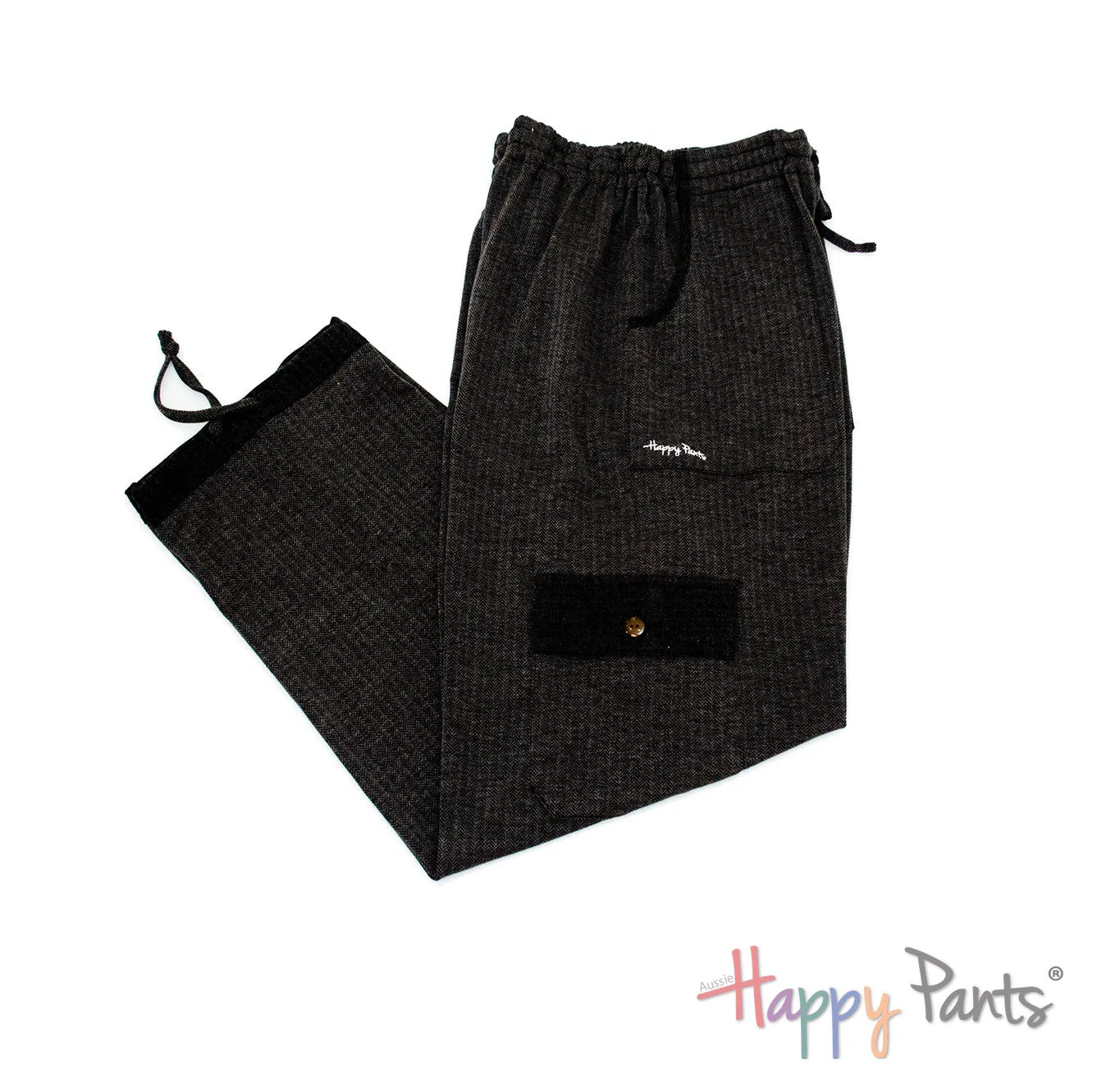 Herringbone Black Women Happy Pants